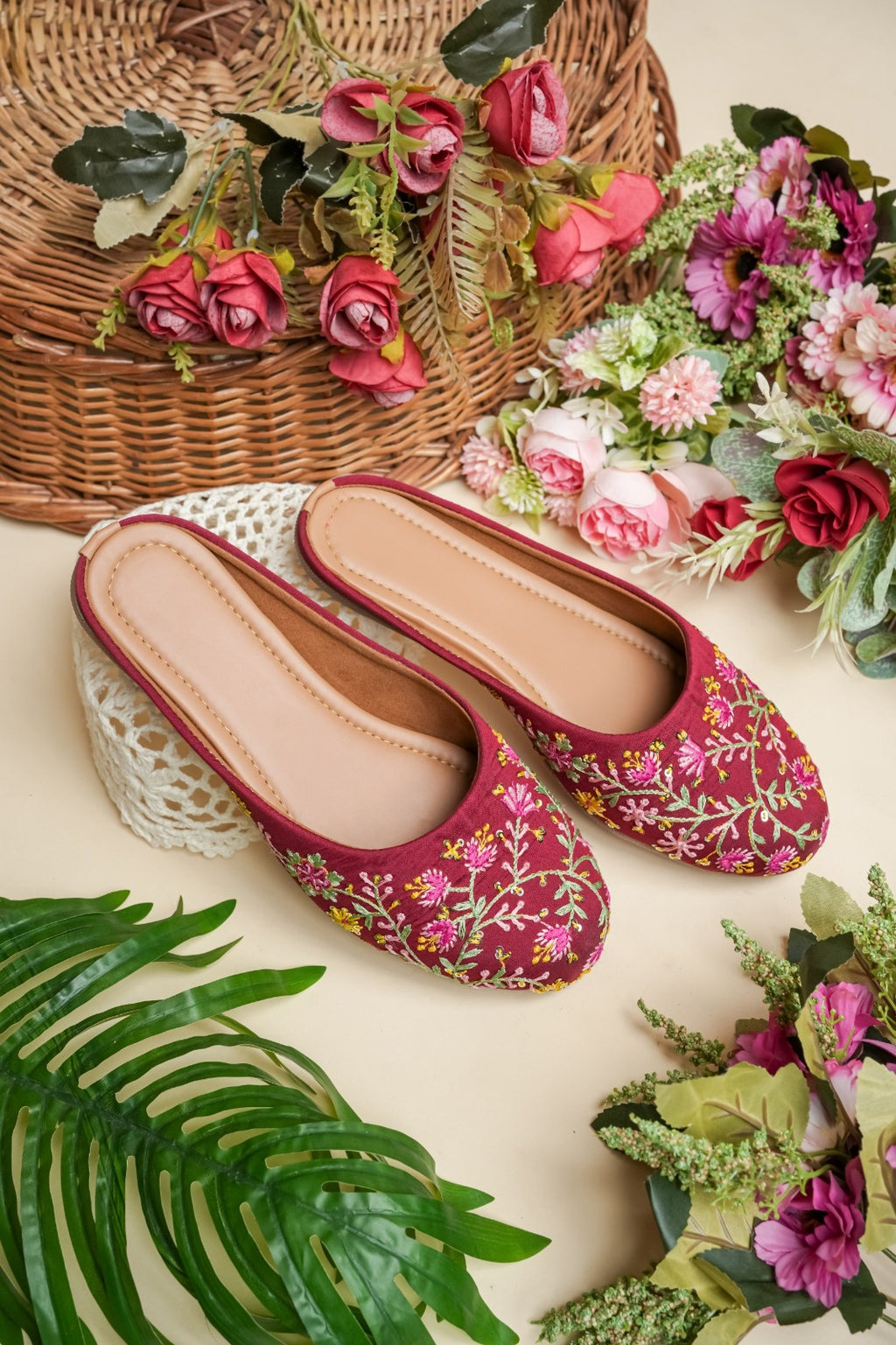 Embroidery Work Jutti-maroon color