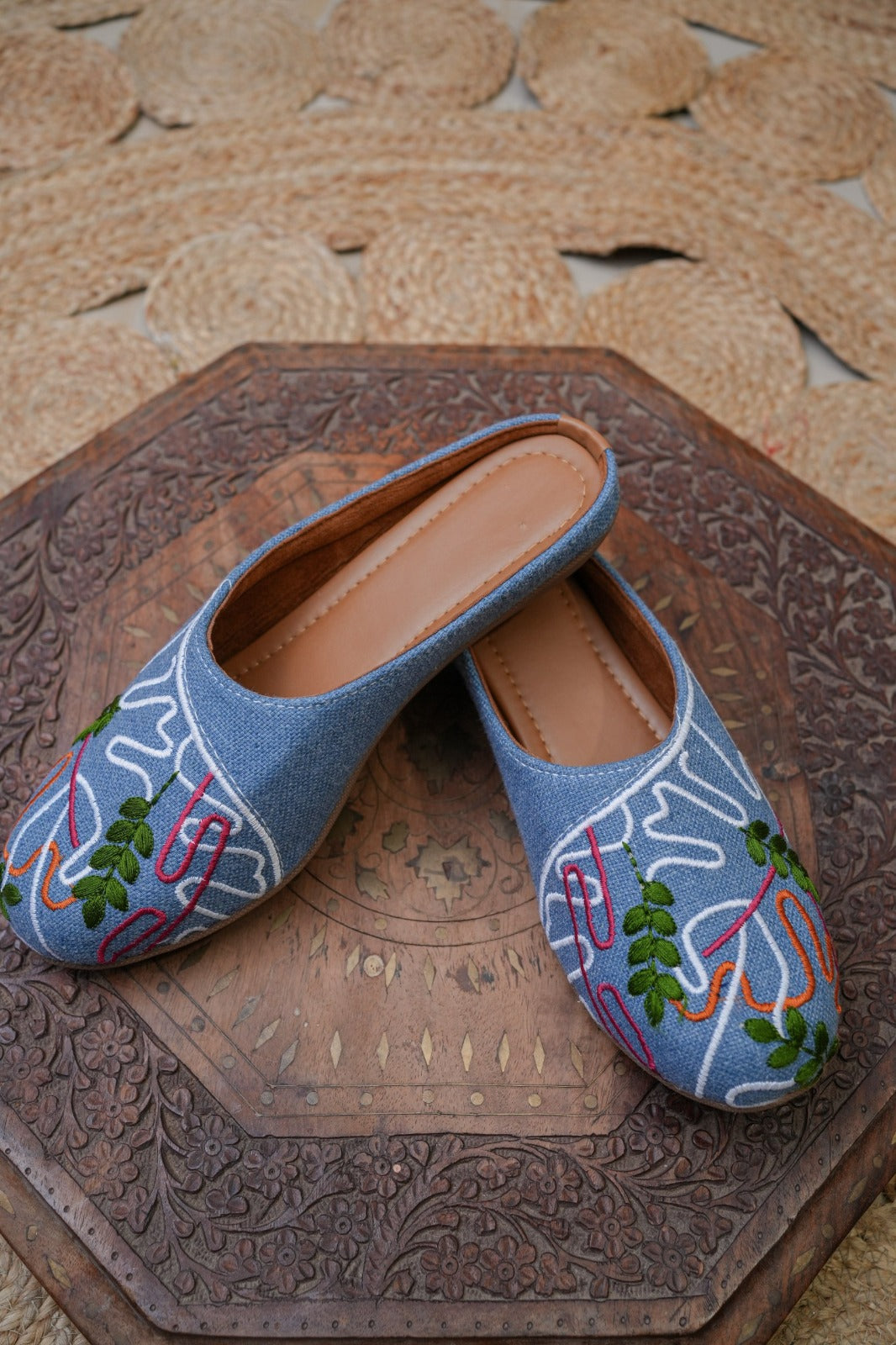 Denim Embroidery Work Jutti-blue color