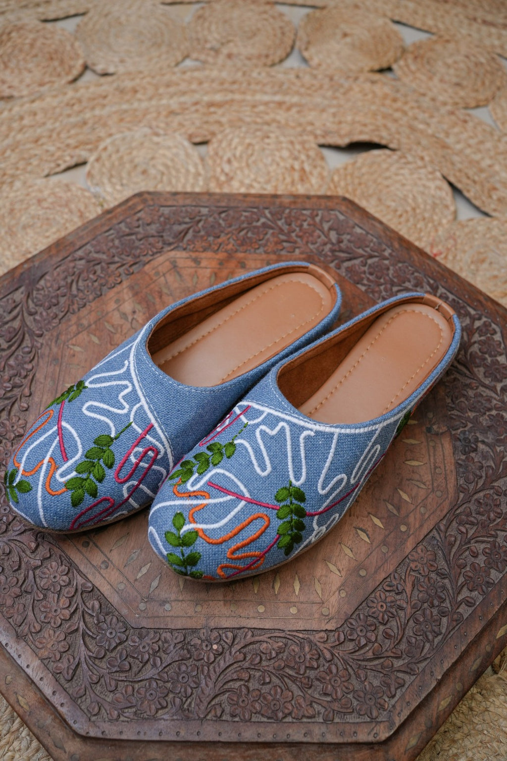 Denim Embroidery Work Jutti-blue color