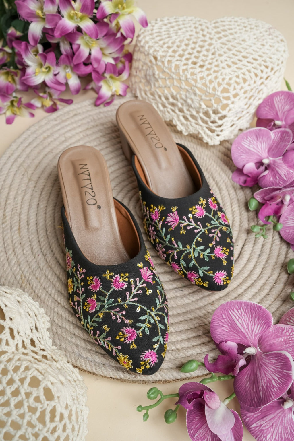 Embroidery Work Heel - black color