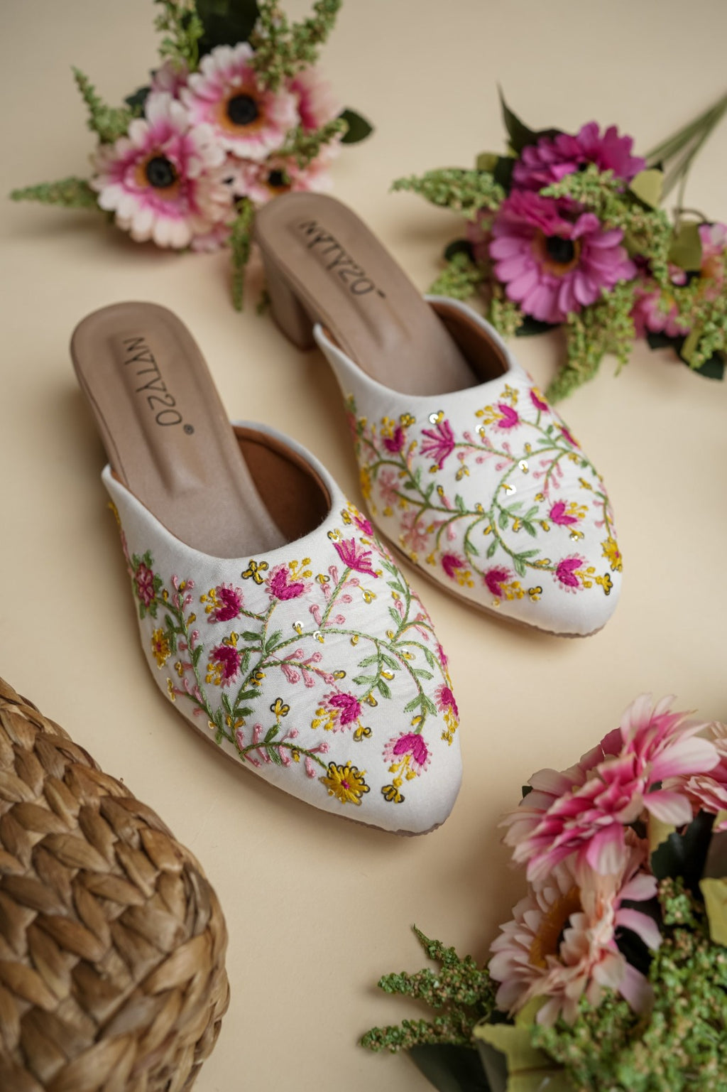 Embroidery Work Heel - white color