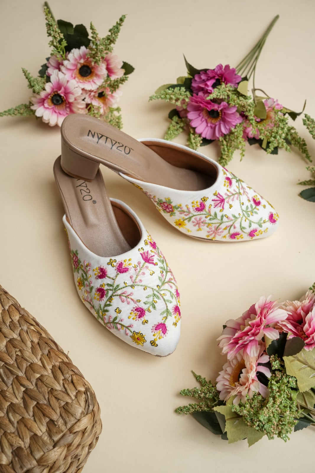 Embroidery Work Heel - white color