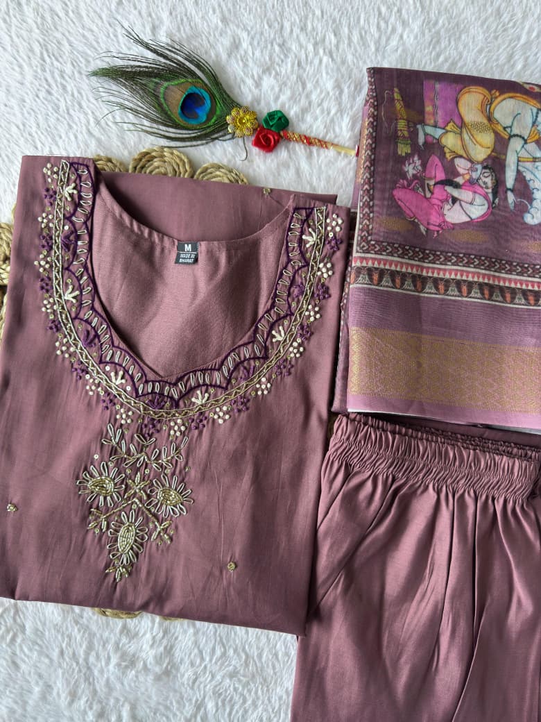 Elegant Roman Silk A-Line Kurta Pant with Dupatta