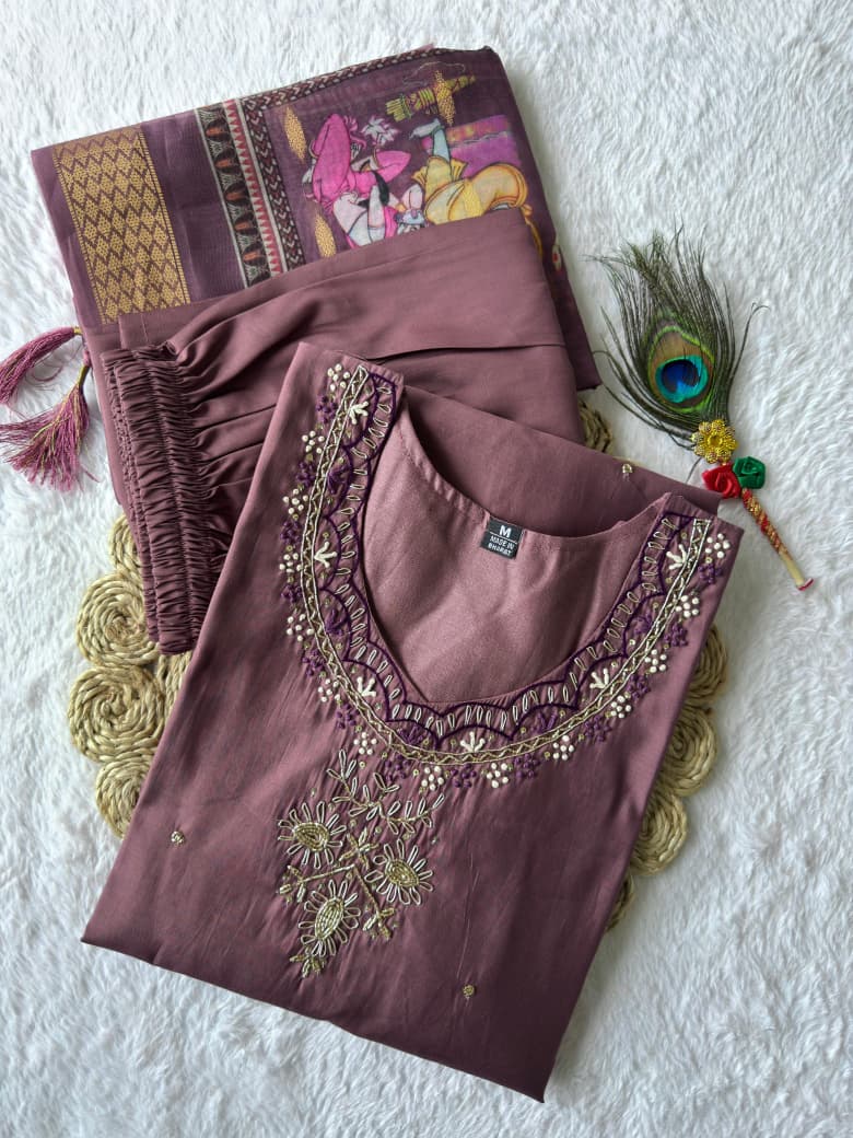 Elegant Roman Silk A-Line Kurta Pant with Dupatta