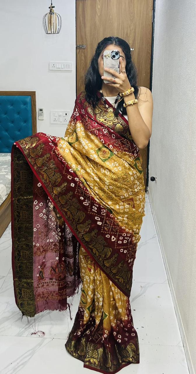 ART SILK DOLLY WORK BANDHEJ PANETER SAREES