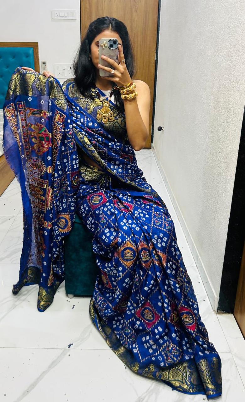 ART SILK DOLLY WORK BANDHEJ PANETER SAREES