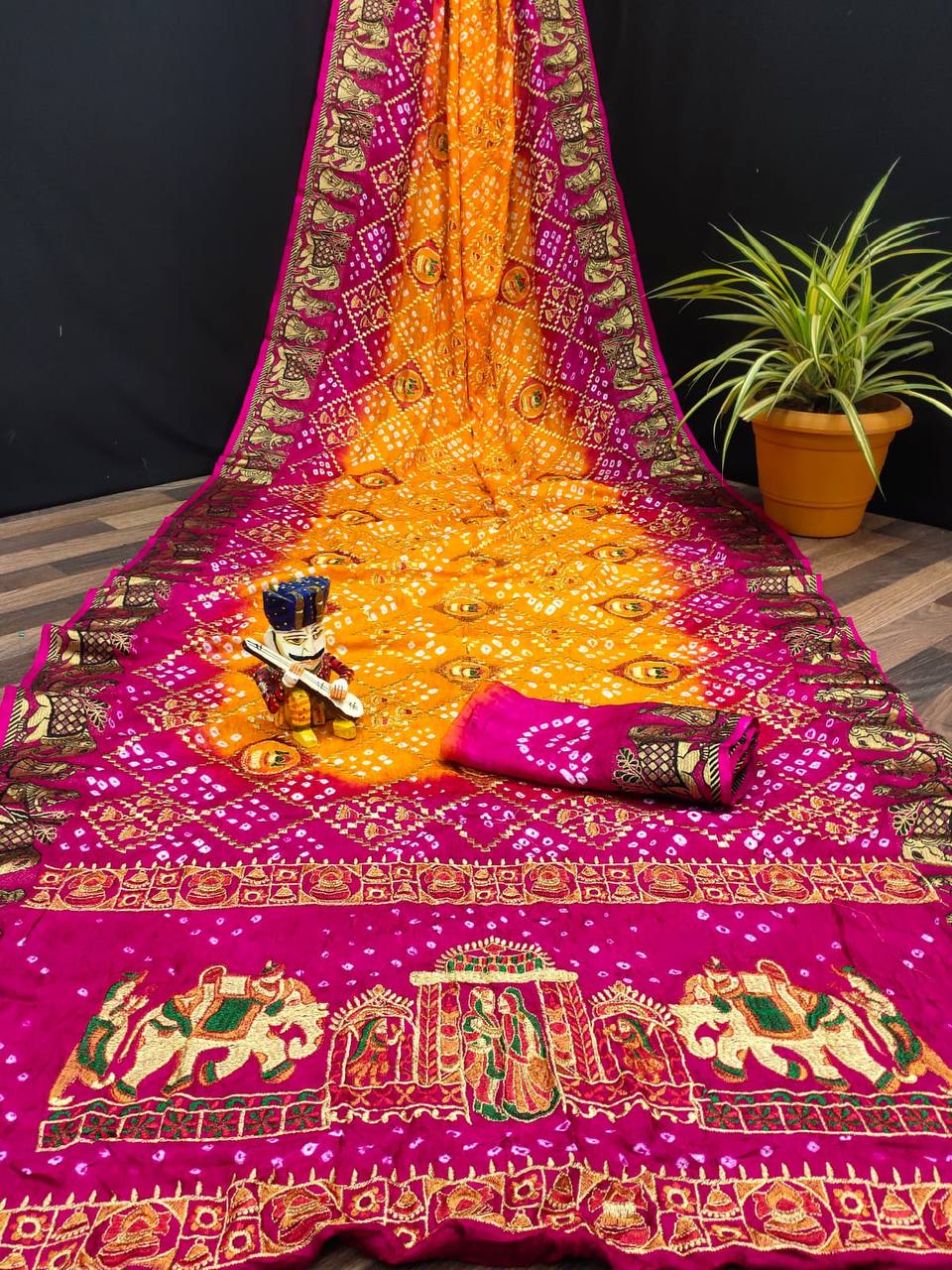 ART SILK DOLLY WORK BANDHEJ PANETER SAREES