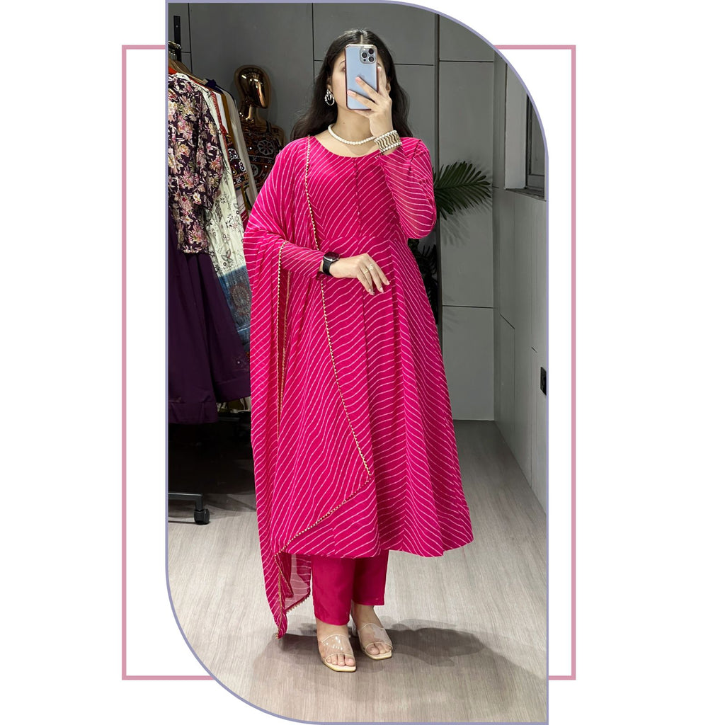 Blush Pink Majestic Leheriya Kurti GRO