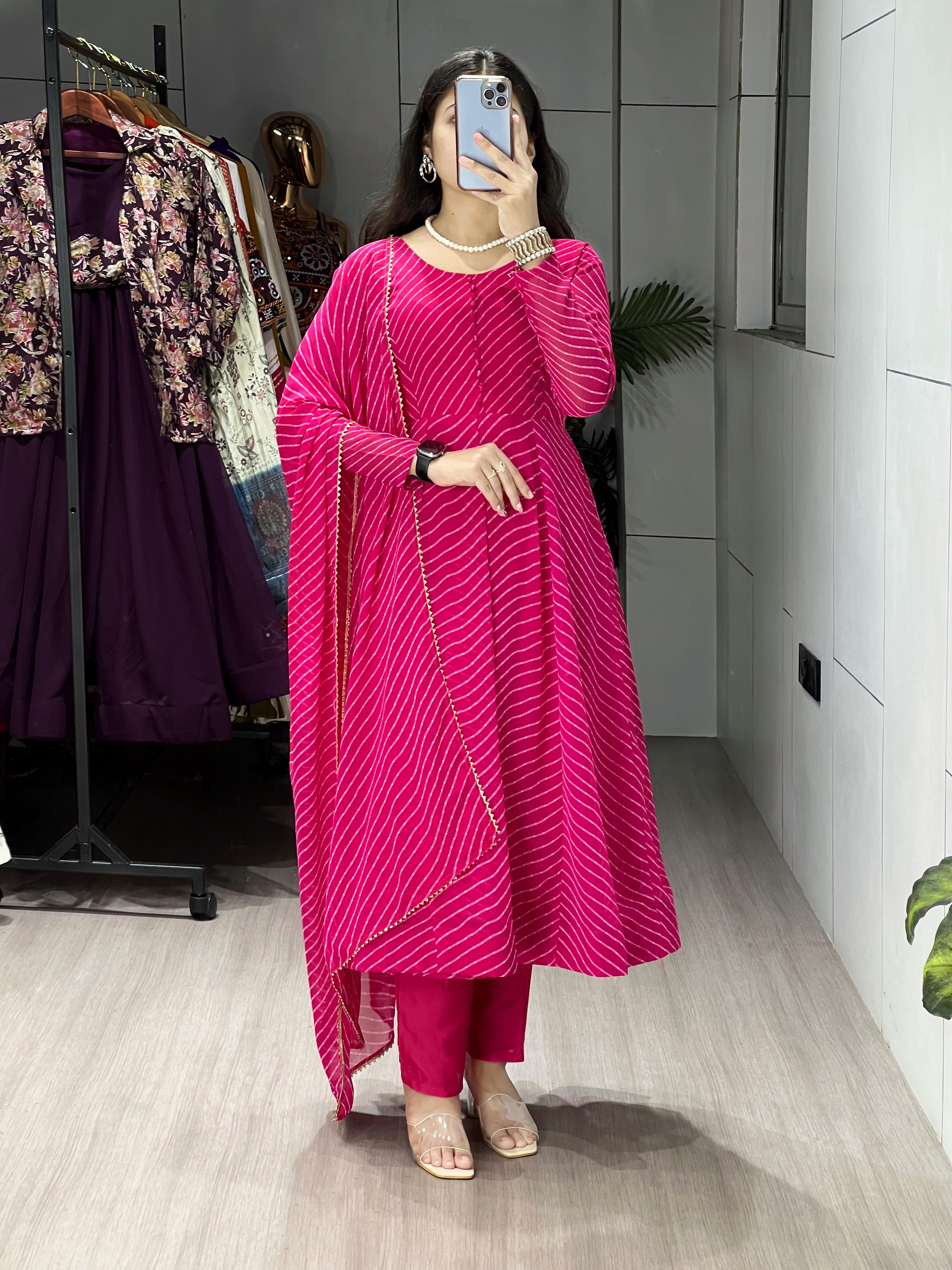 Blush Pink Majestic Leheriya Kurti GRO