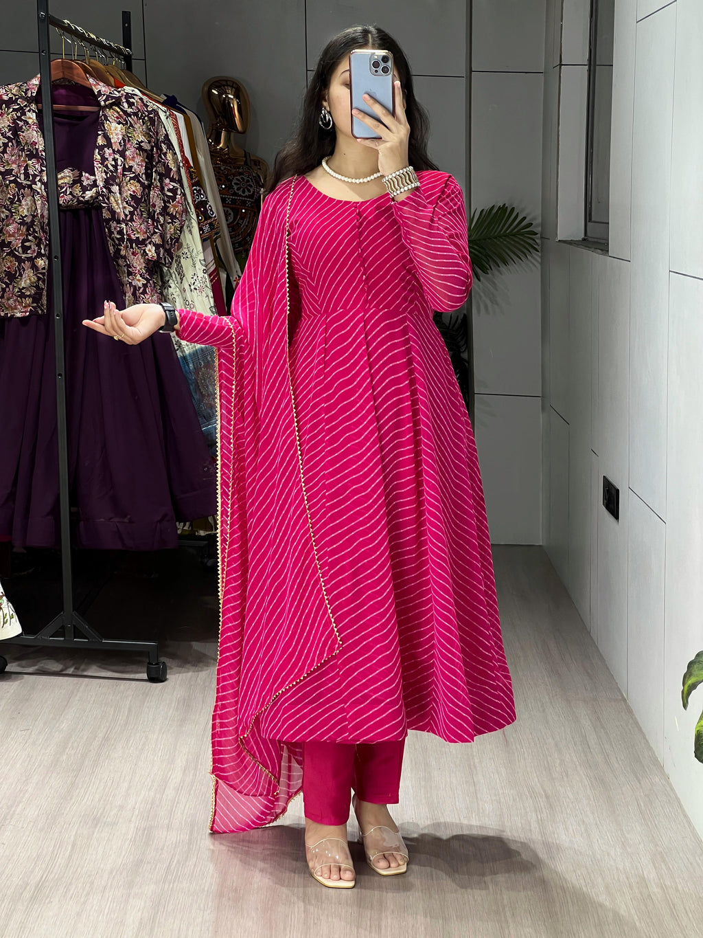 Blush Pink Majestic Leheriya Kurti GRO