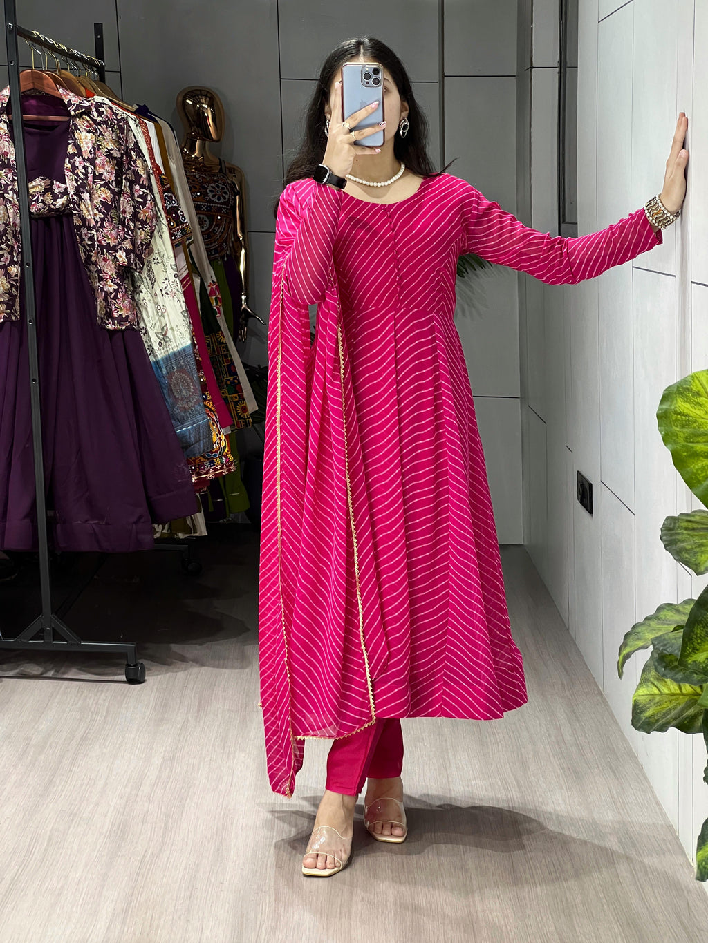 Blush Pink Majestic Leheriya Kurti GRO