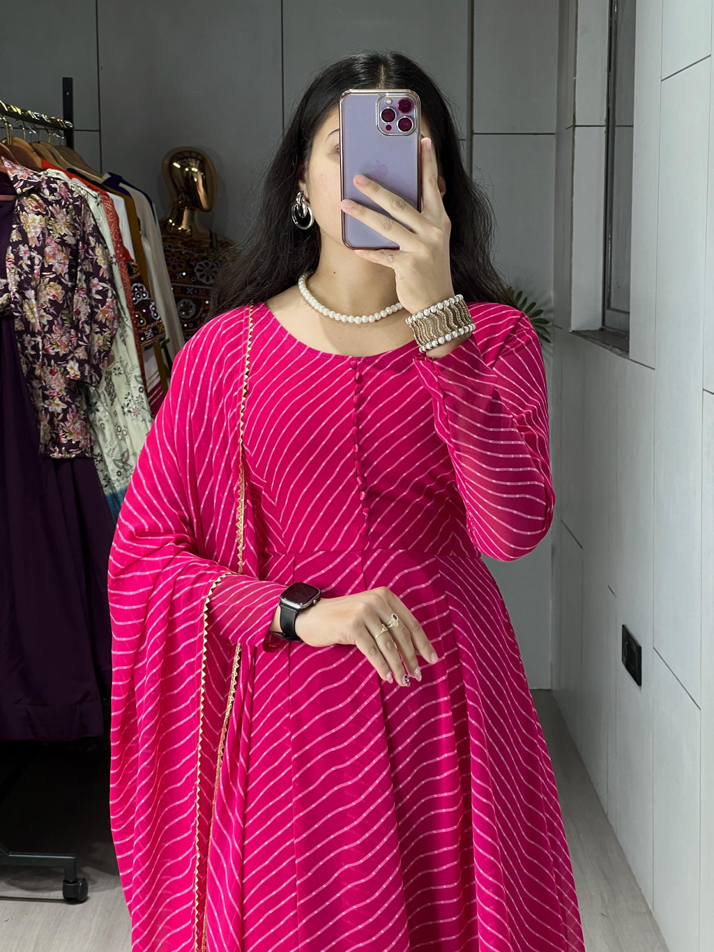 Blush Pink Majestic Leheriya Kurti GRO