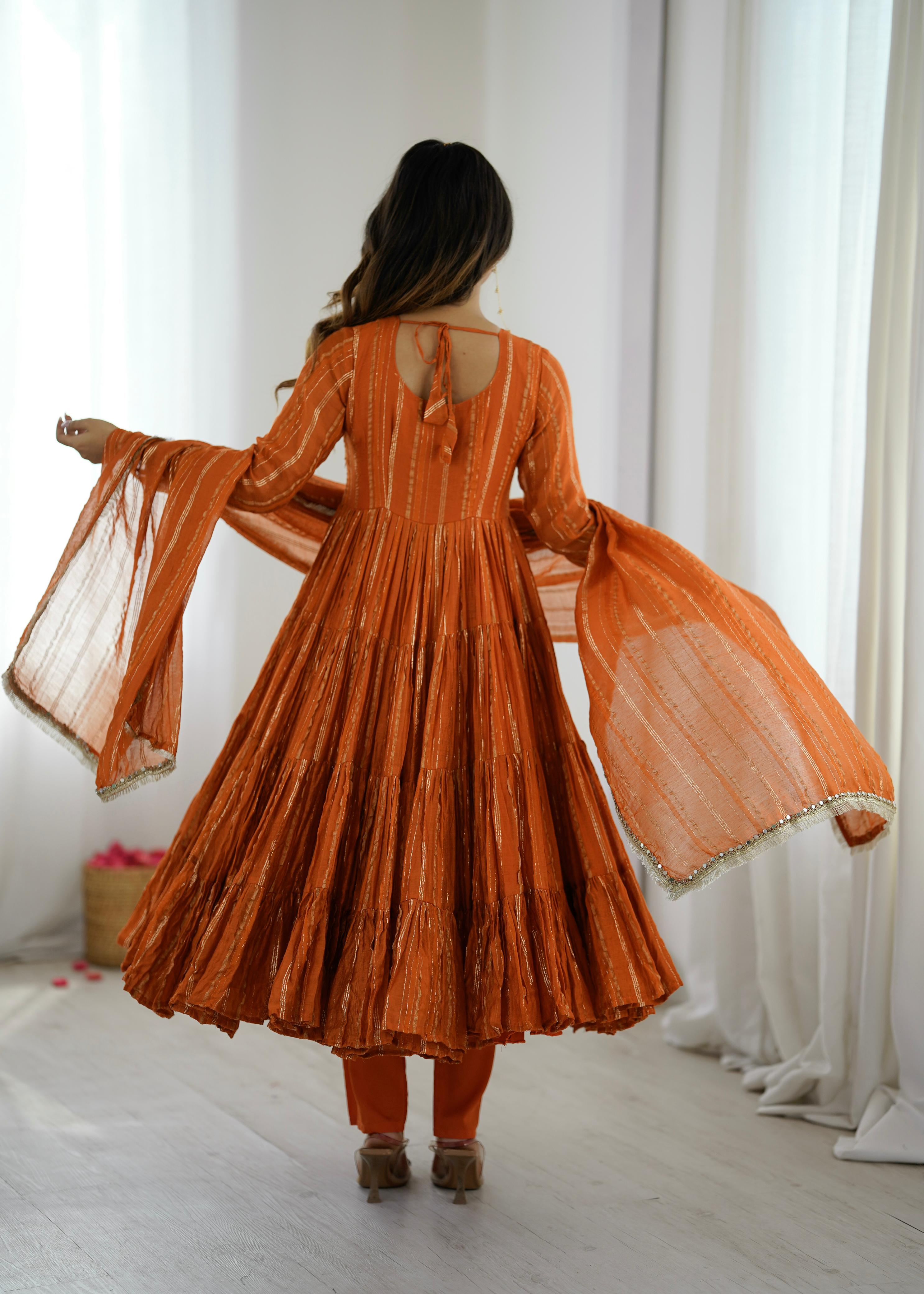 Trendy And Exotic Women’s Ethnic Wear Ruffle Gown Color - Rust Orange