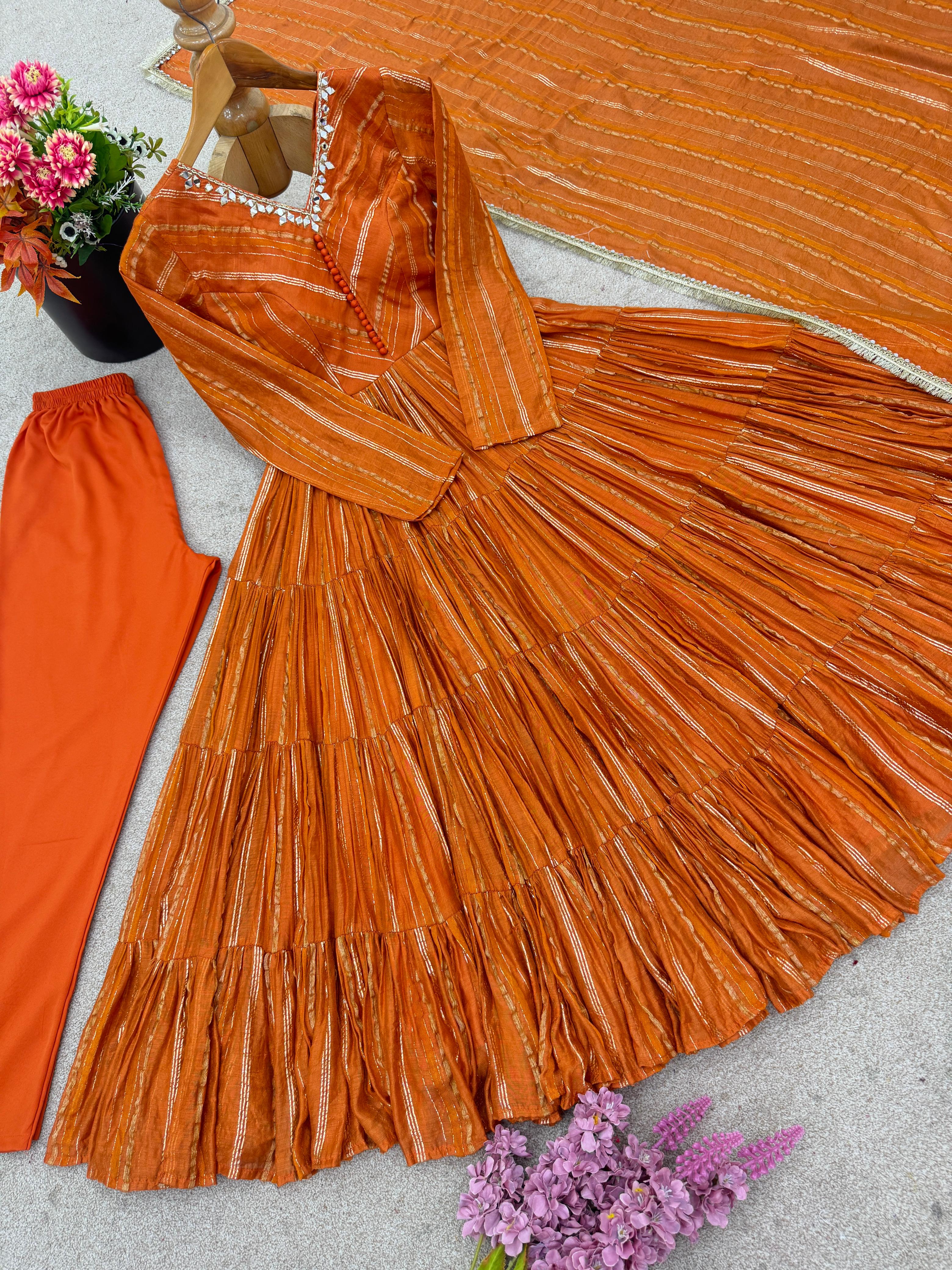 Trendy And Exotic Women’s Ethnic Wear Ruffle Gown Color - Rust Orange