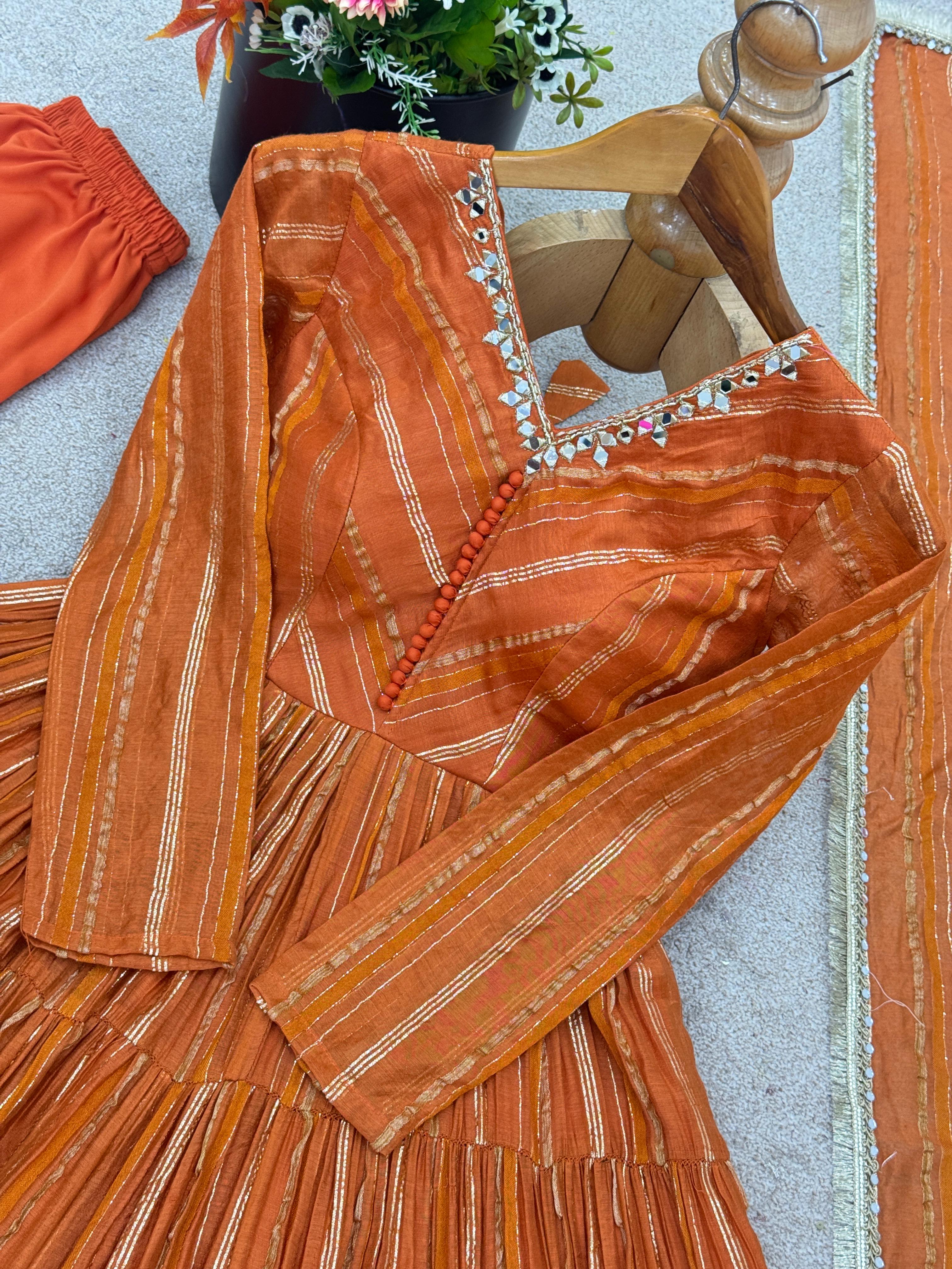 Trendy And Exotic Women’s Ethnic Wear Ruffle Gown Color - Rust Orange