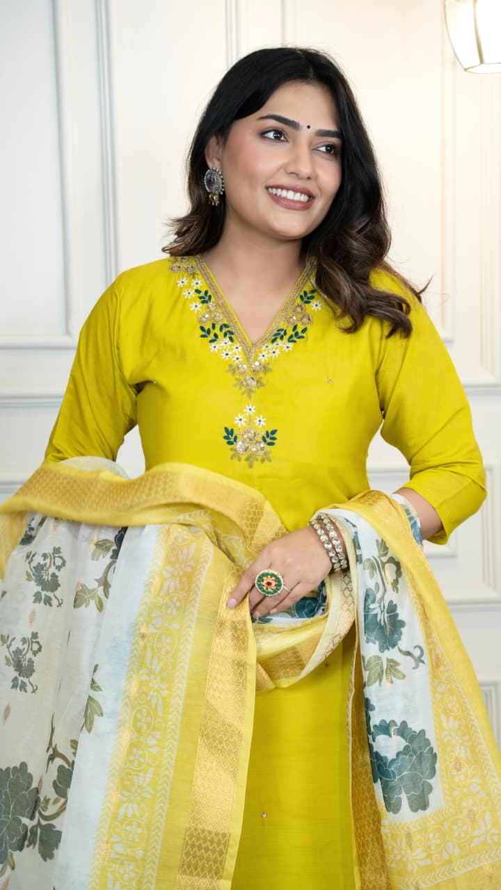 Rust Yellow Adorable and Trendy Designer Kurti Pent Dupatta Set