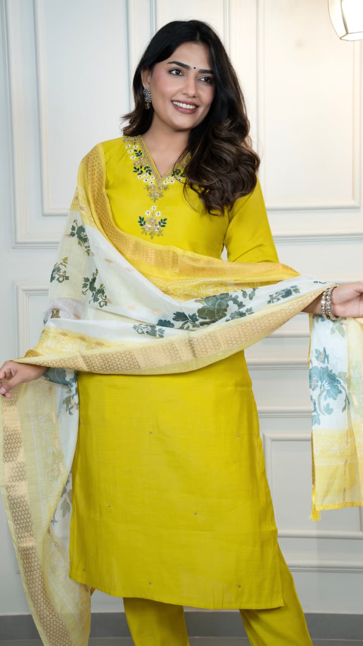 Rust Yellow Adorable and Trendy Designer Kurti Pent Dupatta Set