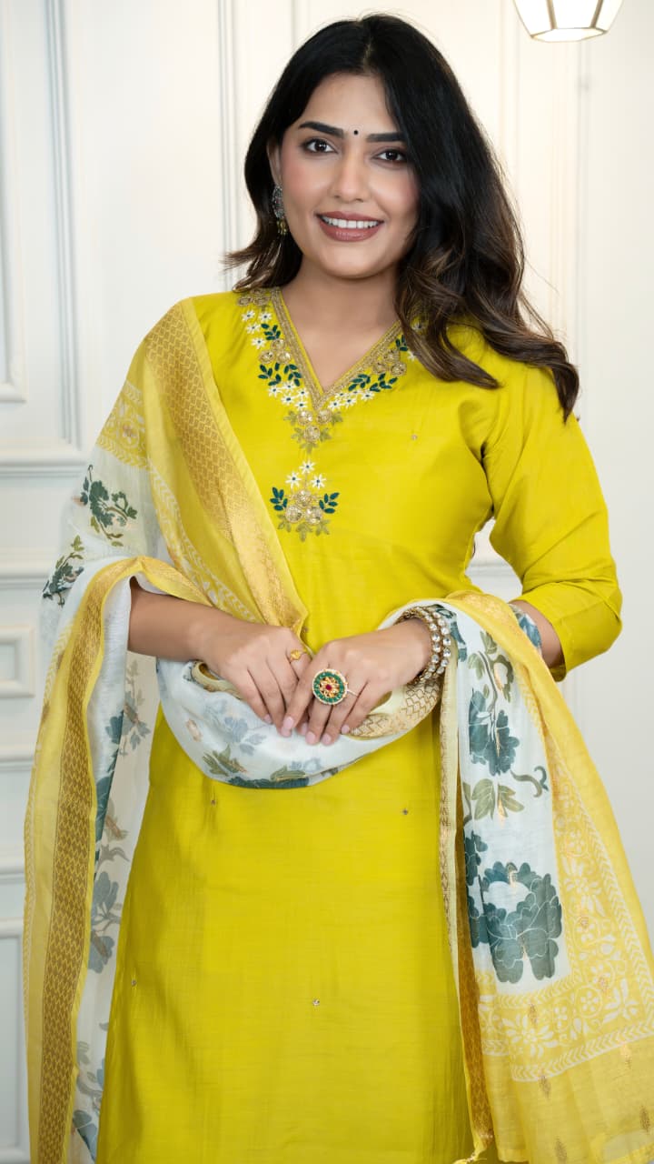 Rust Yellow Adorable and Trendy Designer Kurti Pent Dupatta Set