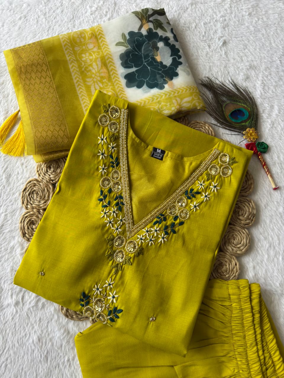 Rust Yellow Adorable and Trendy Designer Kurti Pent Dupatta Set