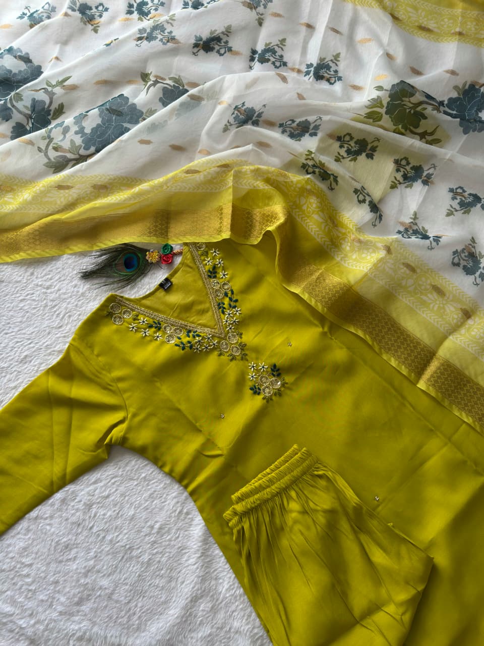 Rust Yellow Adorable and Trendy Designer Kurti Pent Dupatta Set