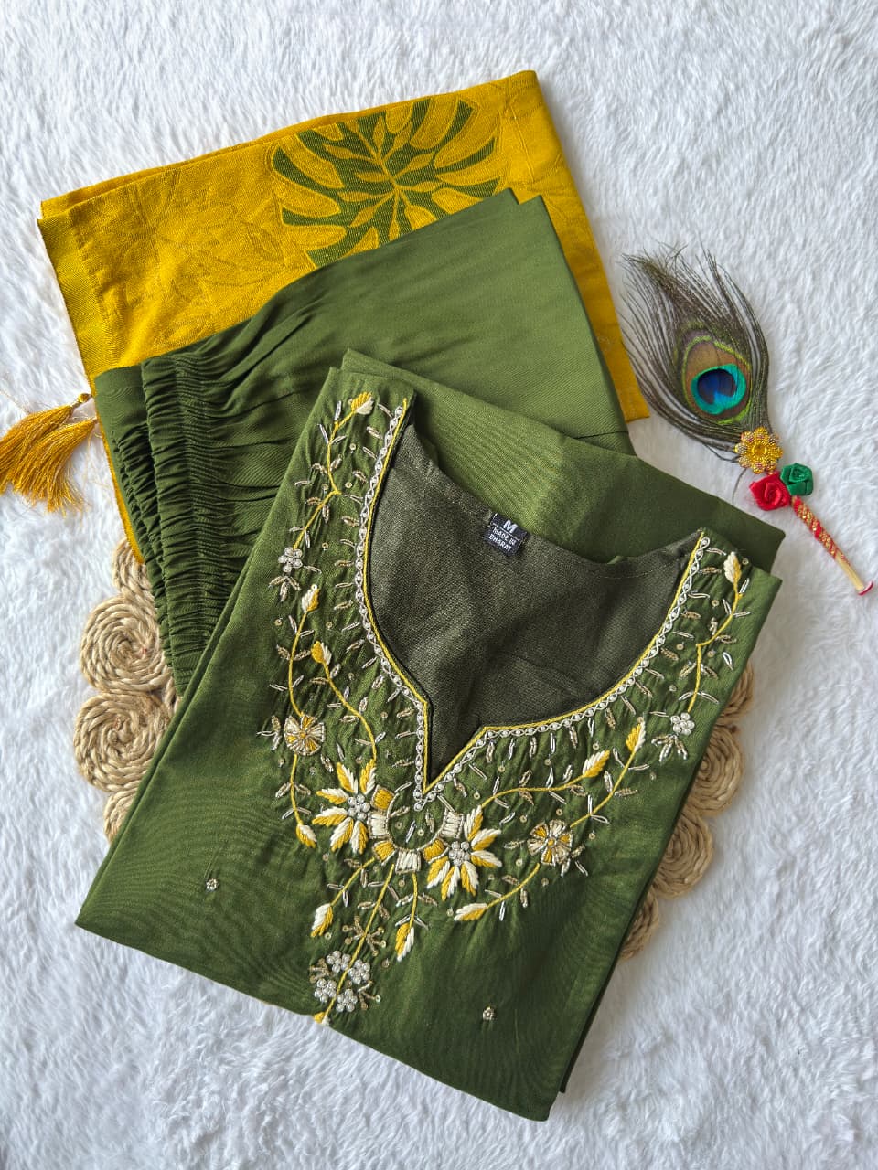 Trendy Kurti vibes, happy heart, pure joy! - Embroidered, Color - Mehendi Green