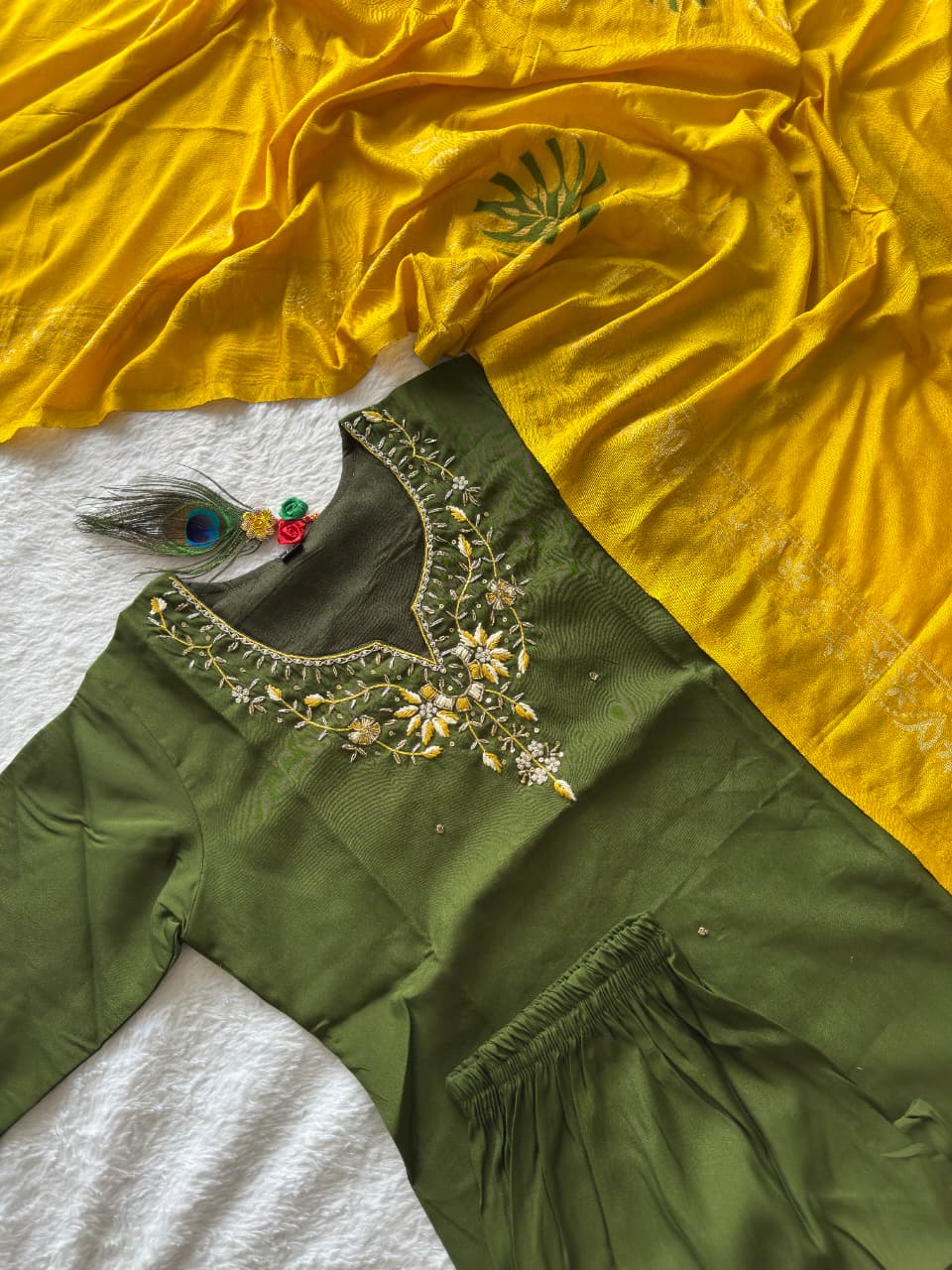 Trendy Kurti vibes, happy heart, pure joy! - Embroidered, Color - Mehendi Green