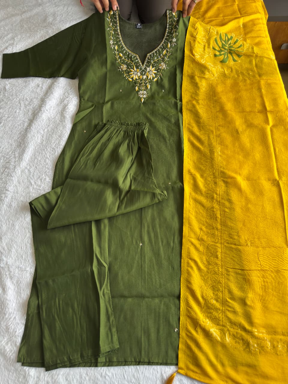 Trendy Kurti vibes, happy heart, pure joy! - Embroidered, Color - Mehendi Green