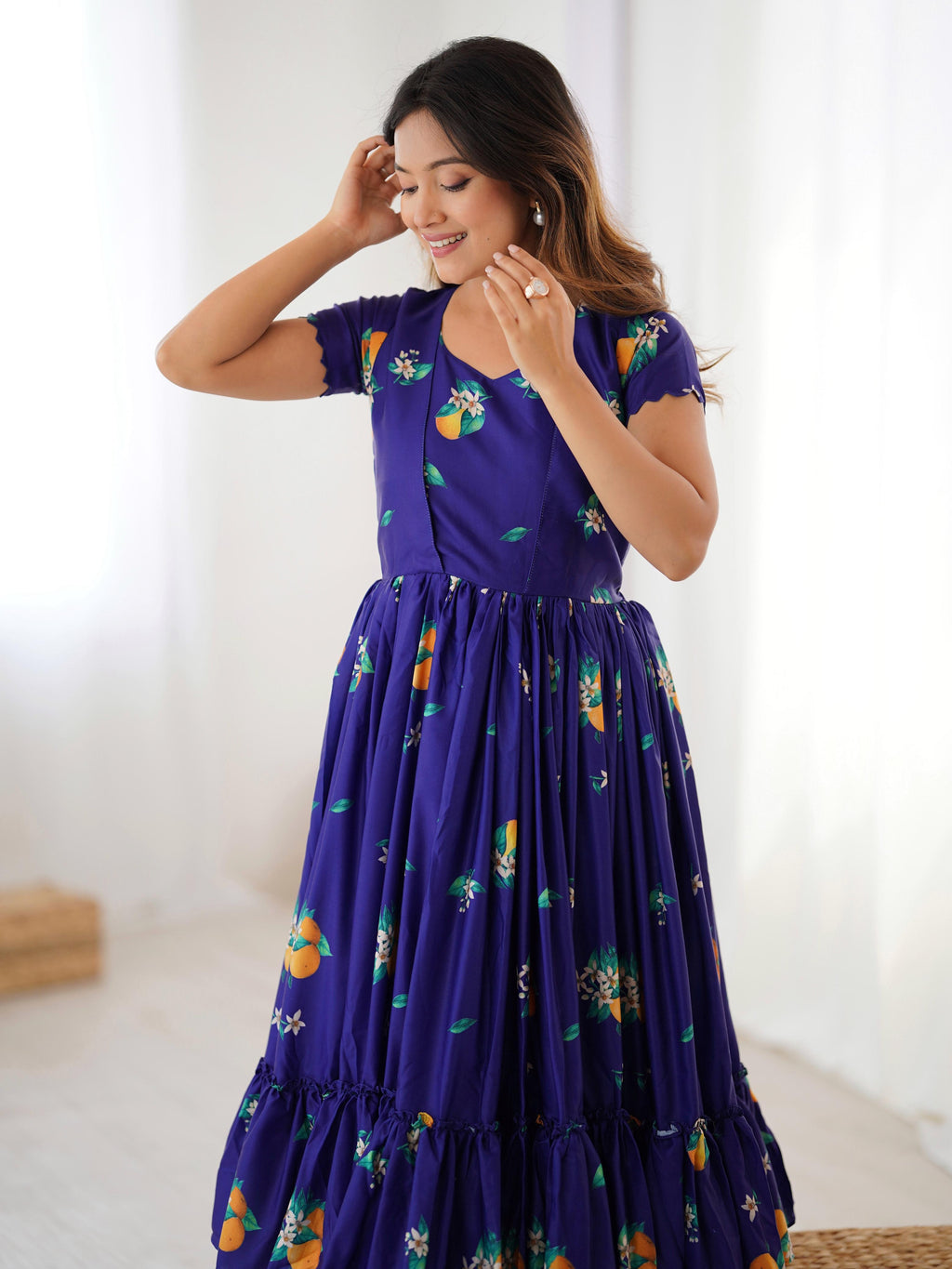 Indigo Majestic Floral Frill Kurti