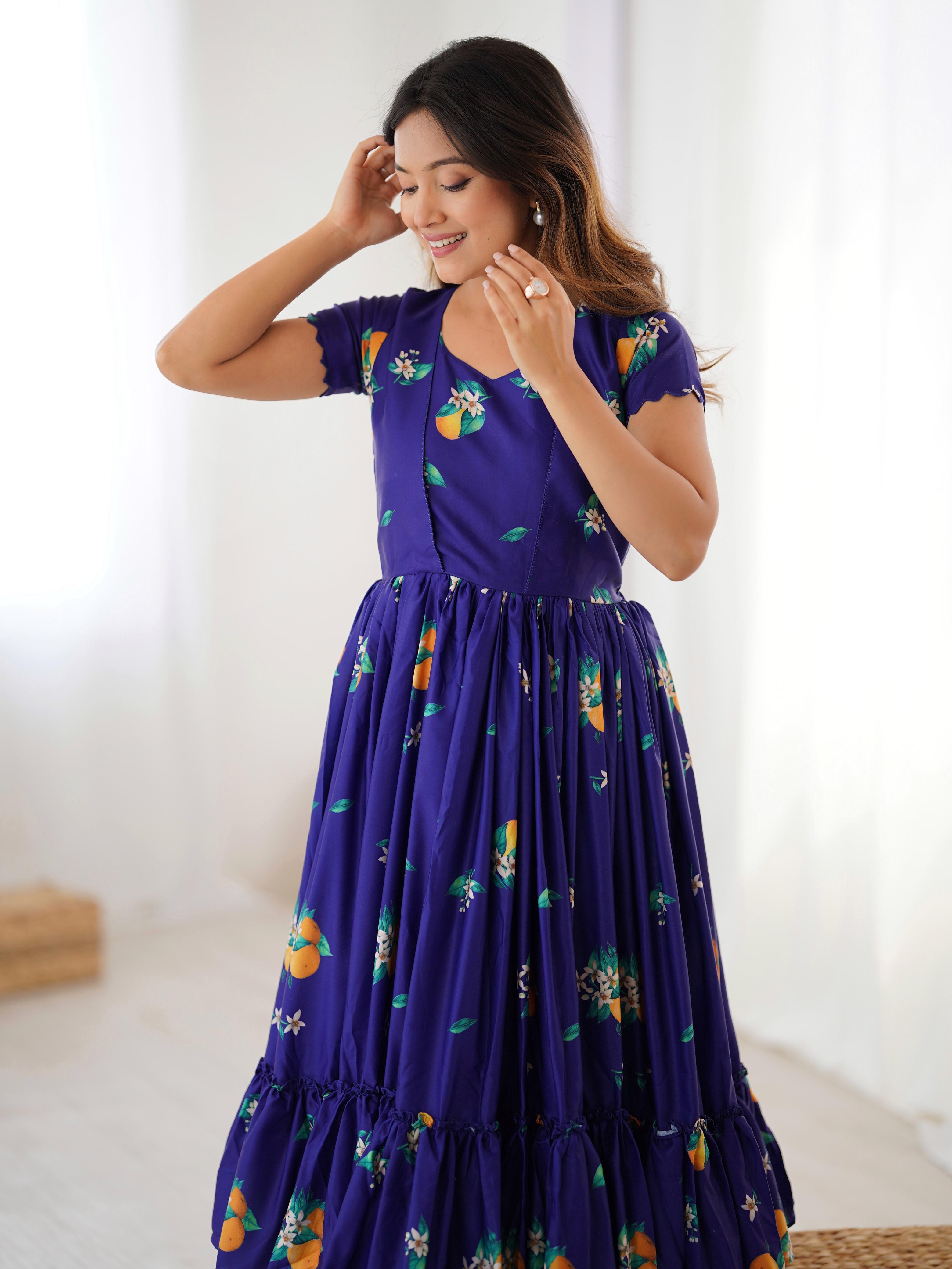 Indigo Majestic Floral Frill Kurti