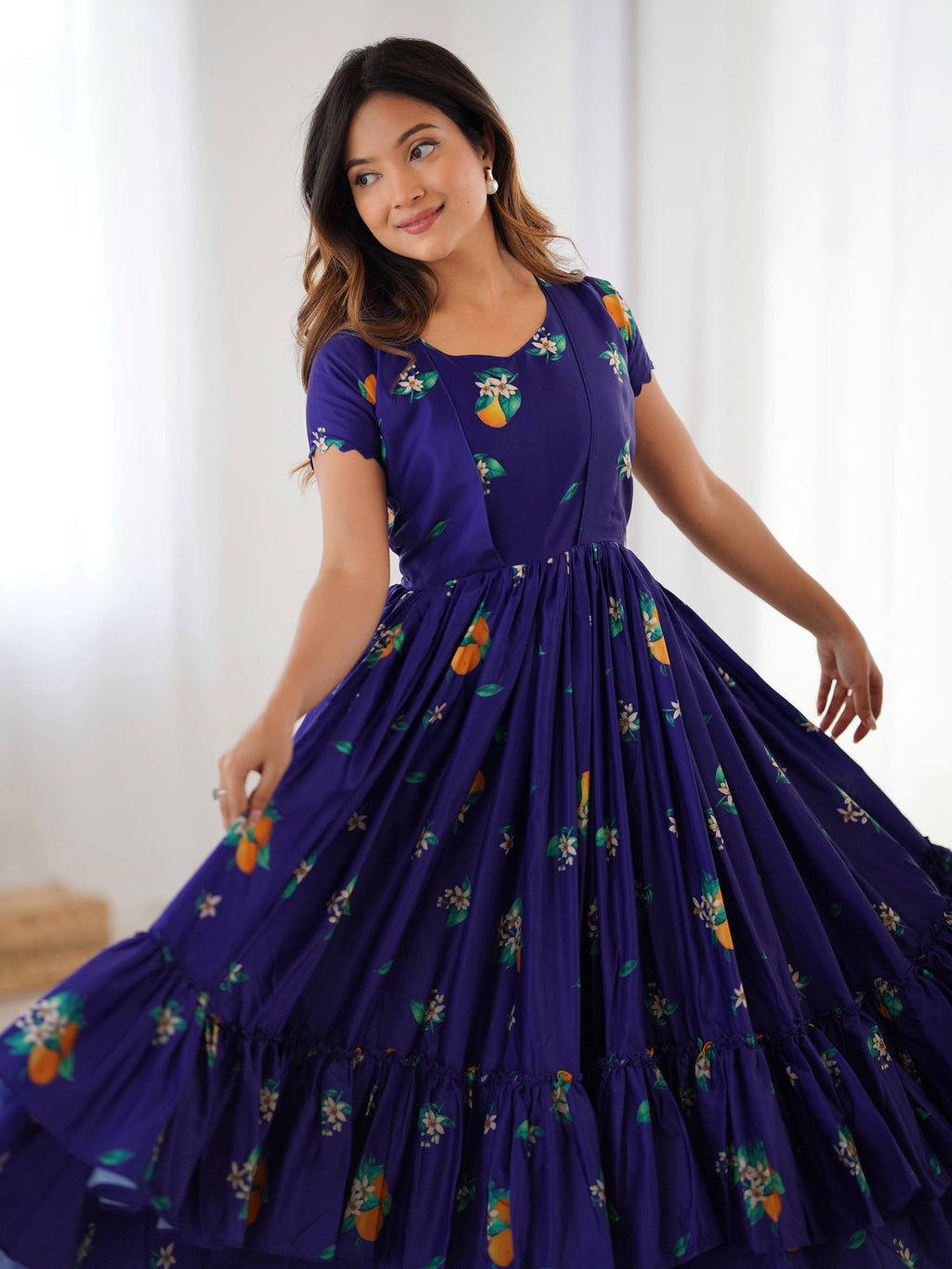 Indigo Majestic Floral Frill Kurti