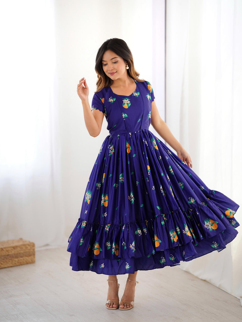 Indigo Majestic Floral Frill Kurti