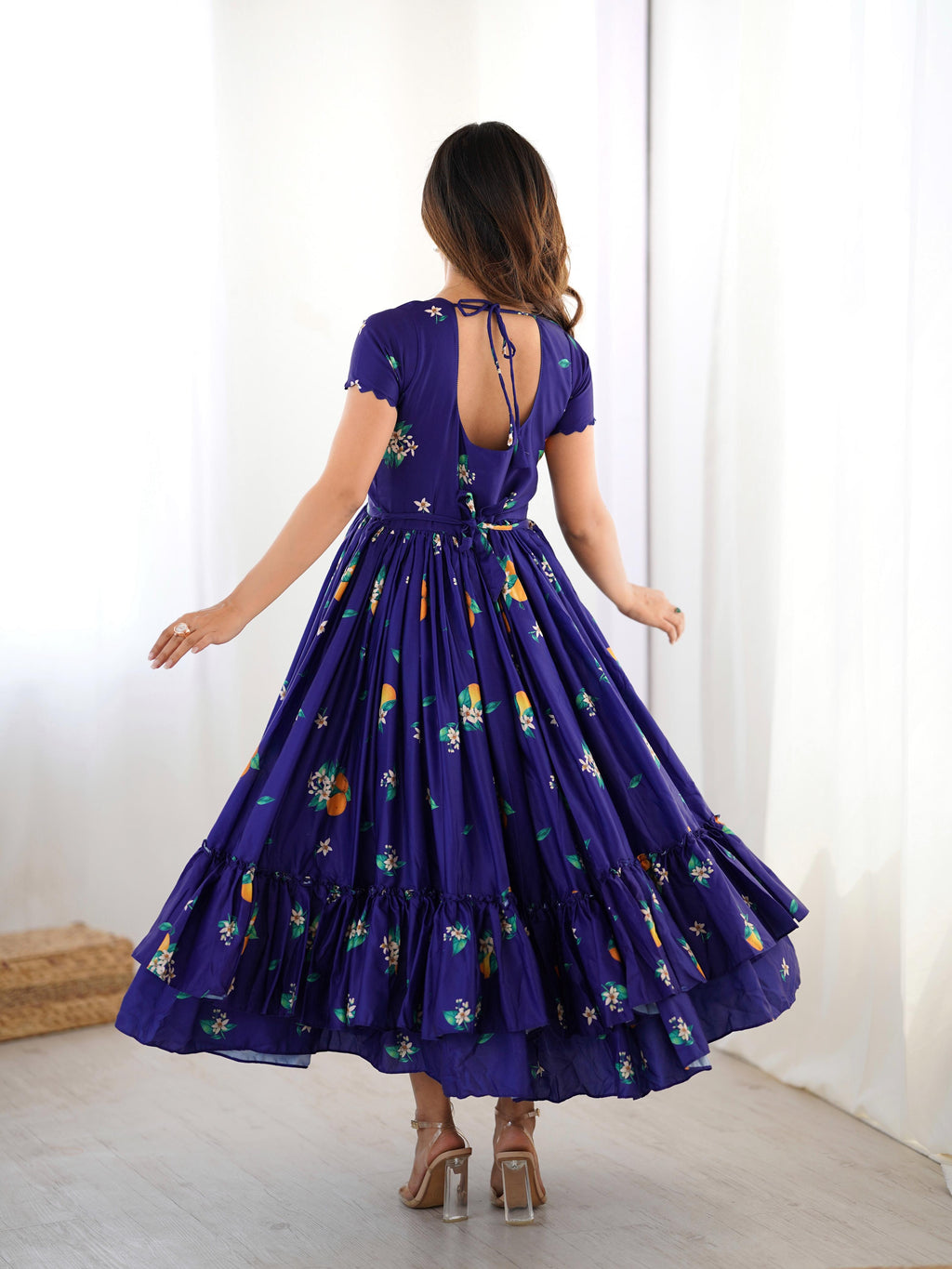 Indigo Majestic Floral Frill Kurti