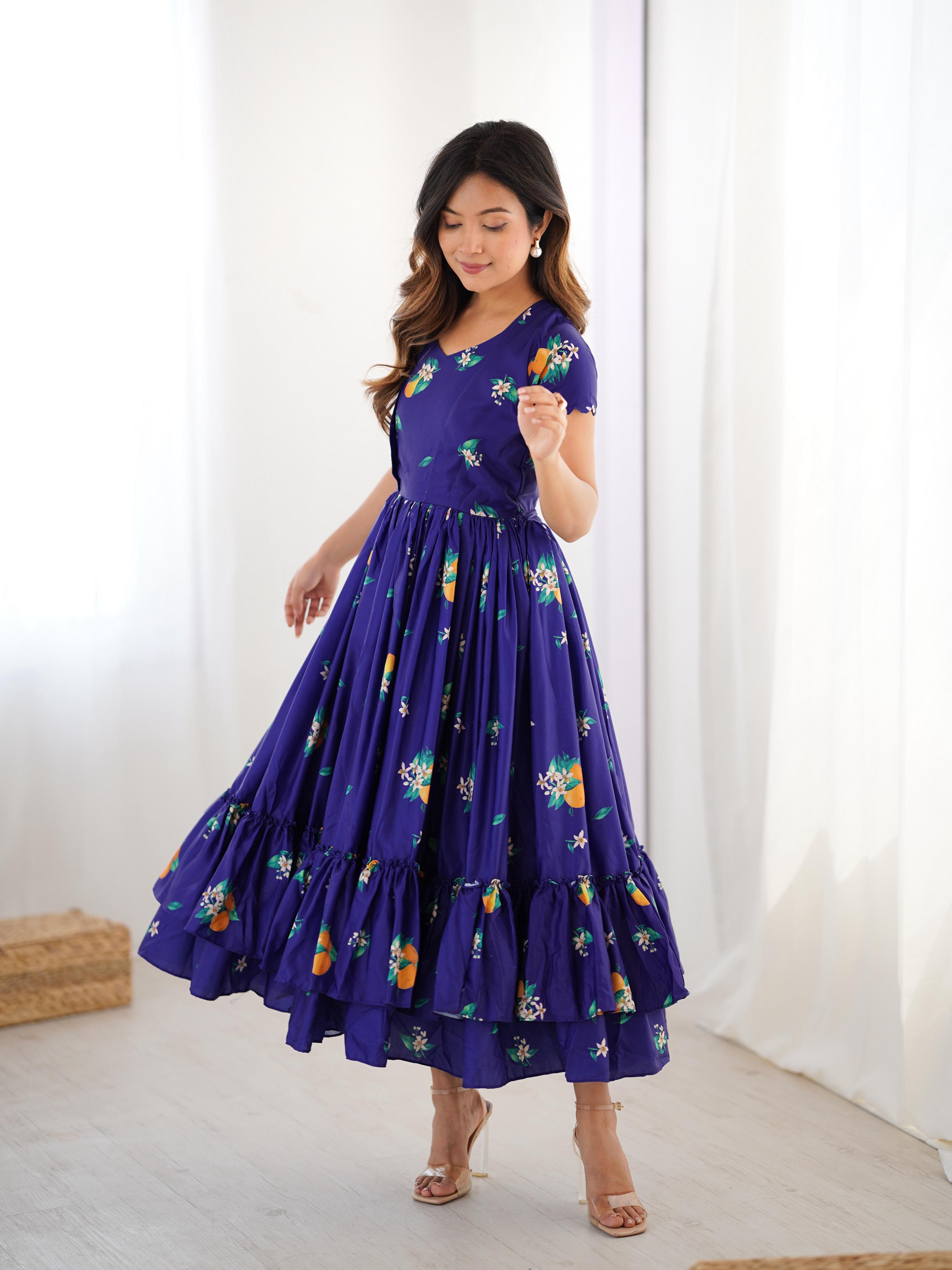 Indigo Majestic Floral Frill Kurti