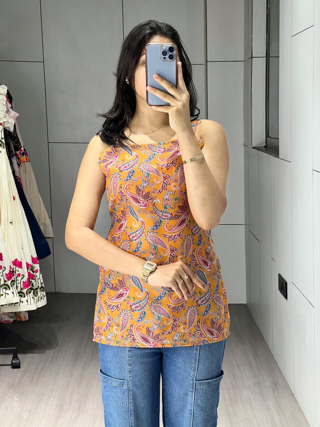 New Trendy Arrival Traditional Printed Tunic Mustard Color