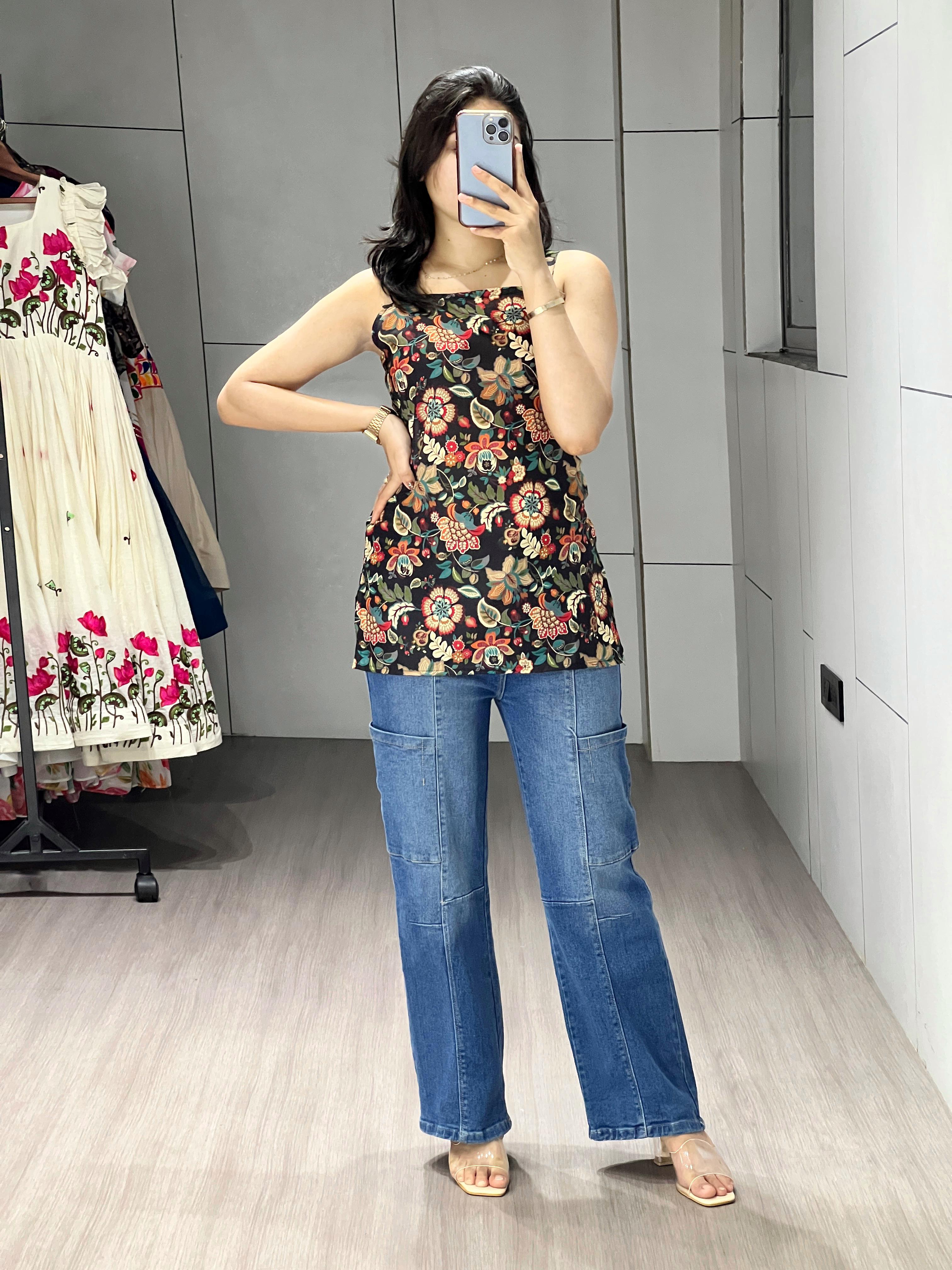 New Trendy Arrival Traditional Printed Tunic Black Color