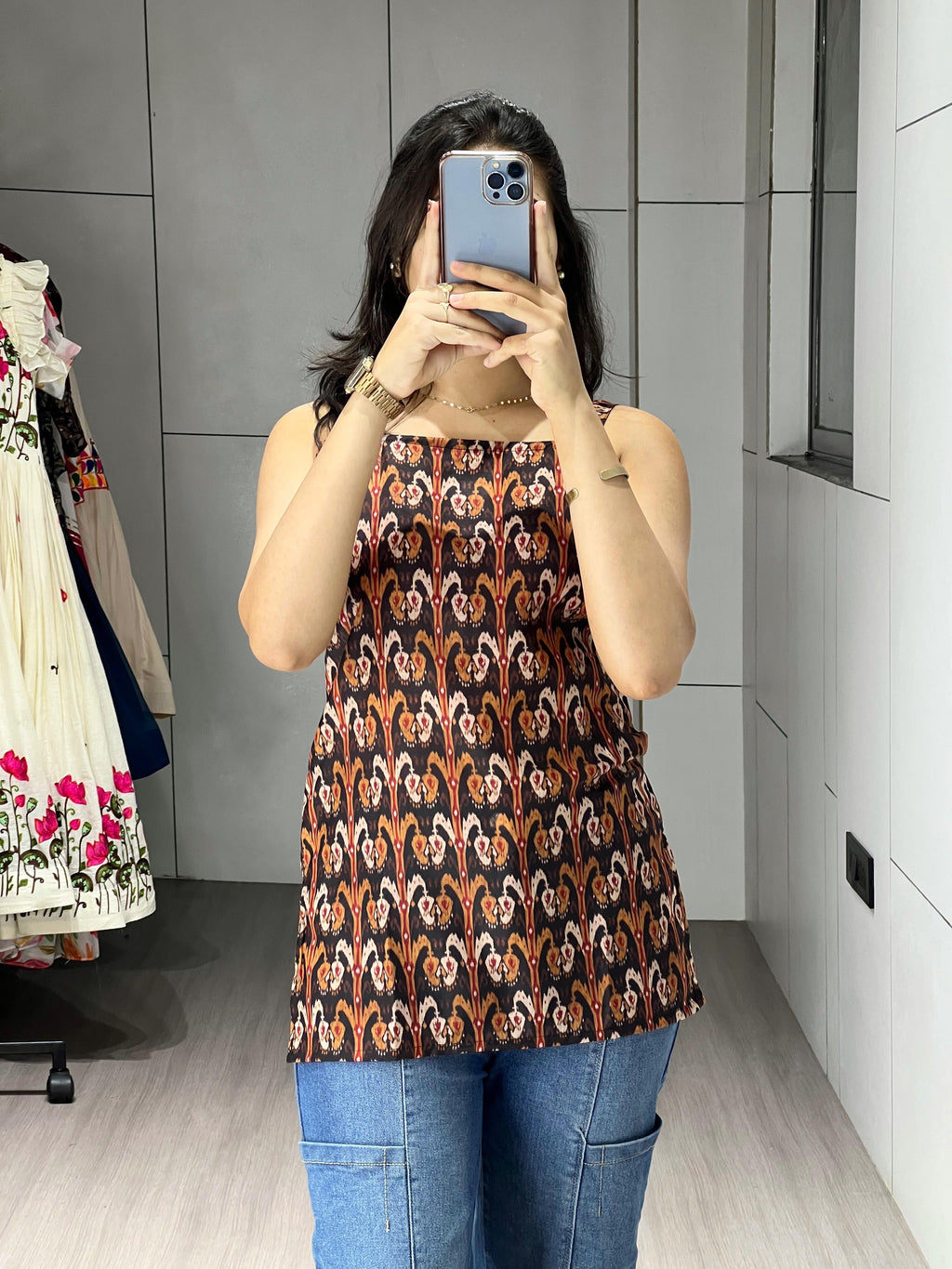 New Trendy Arrival Traditional Printed Tunic Black Color