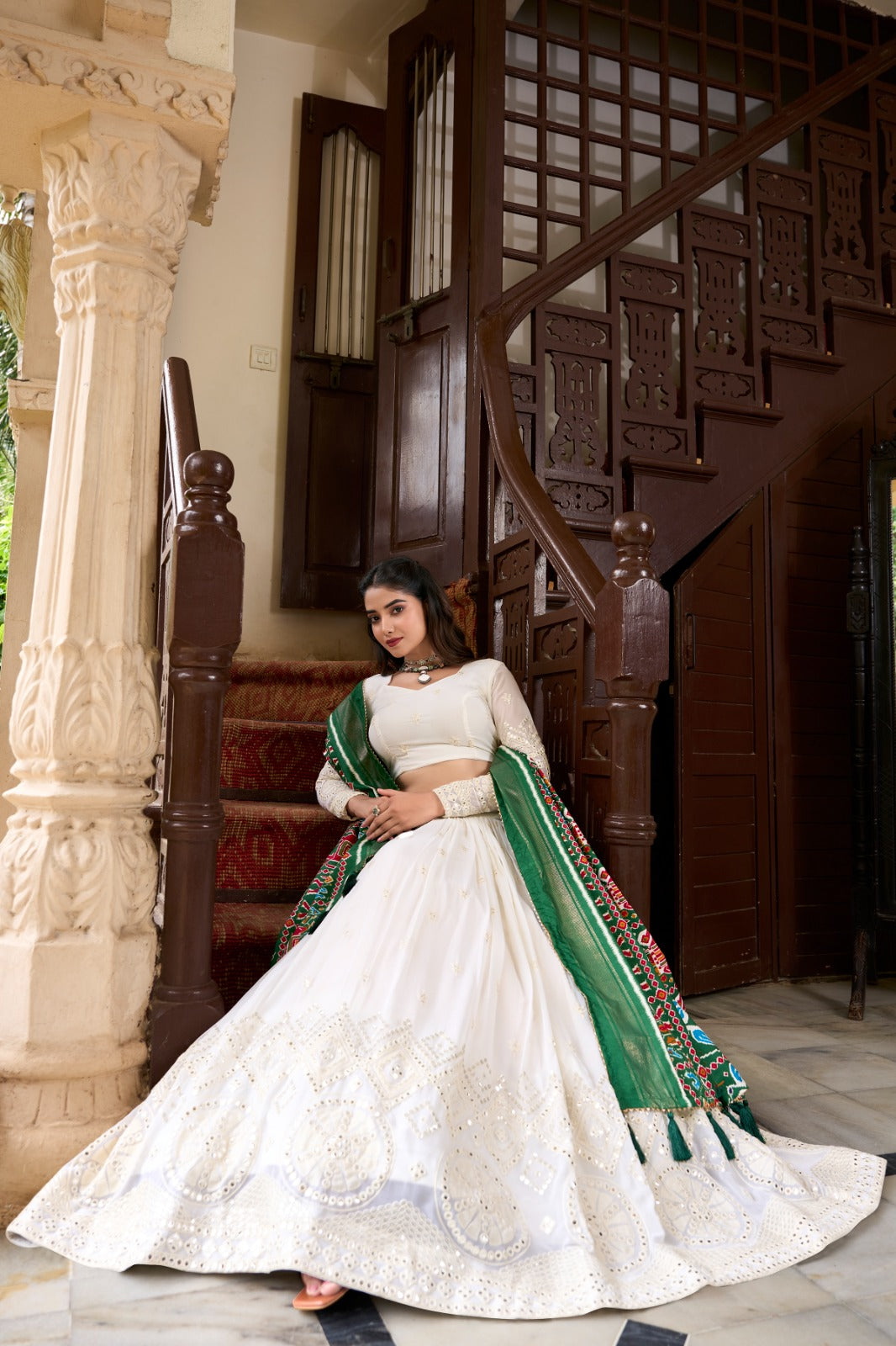 Lehenga choli - Experience timeless elegance with this beautiful lucknowi paper mirror work lehenga