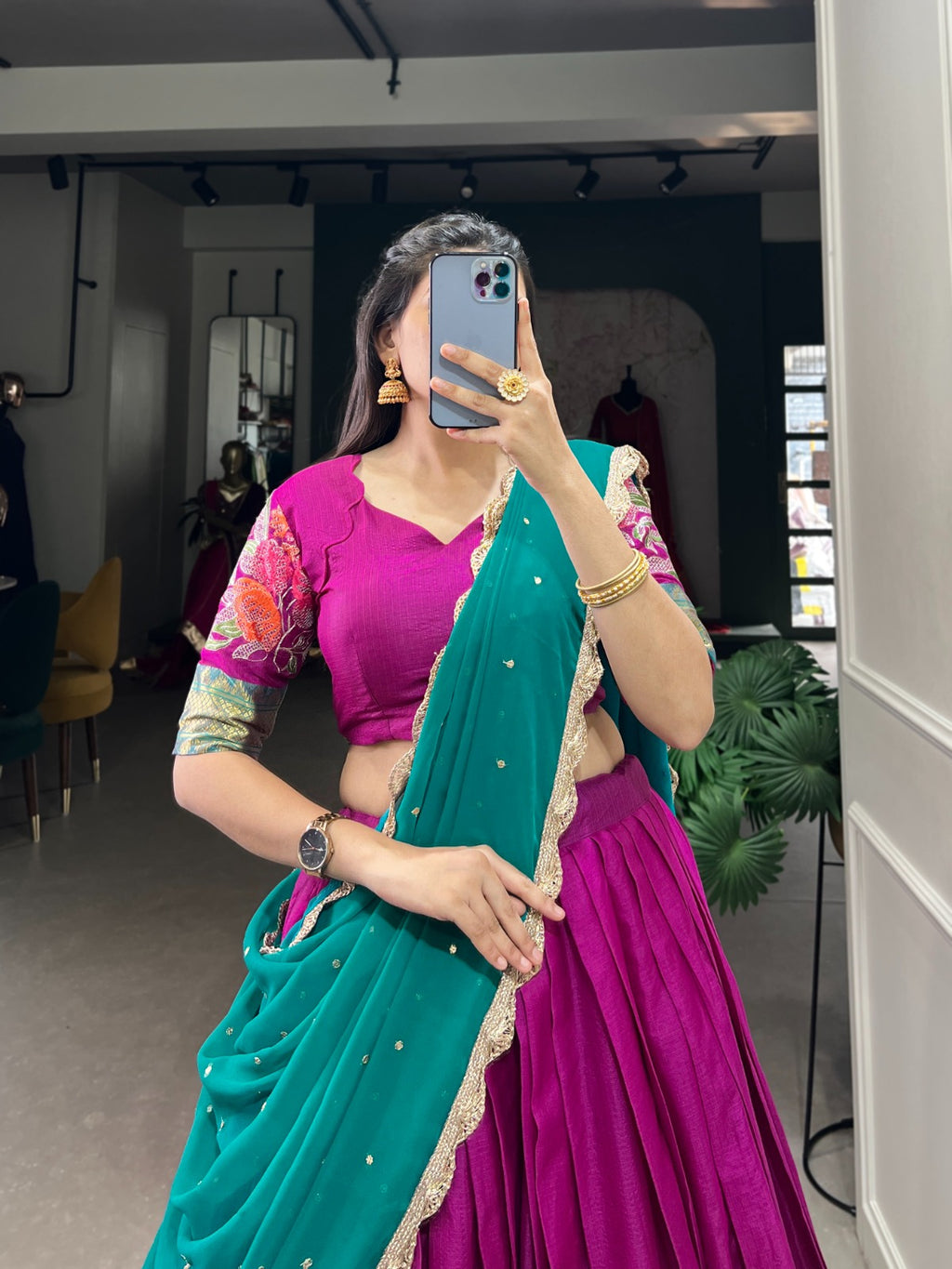 Lehenga Choli - Cotton Silk Lehenga Featuring Detailed Thread Embroidery and a Beautifully Drape Georgette Dupatta