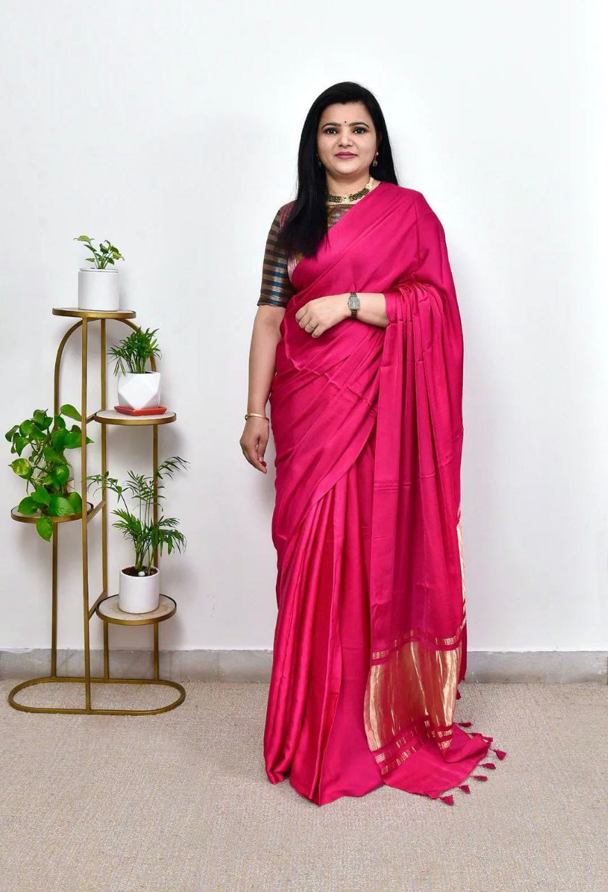The Allure of Gaji Silk: Timeless Beauty in Every Thread (Pink)