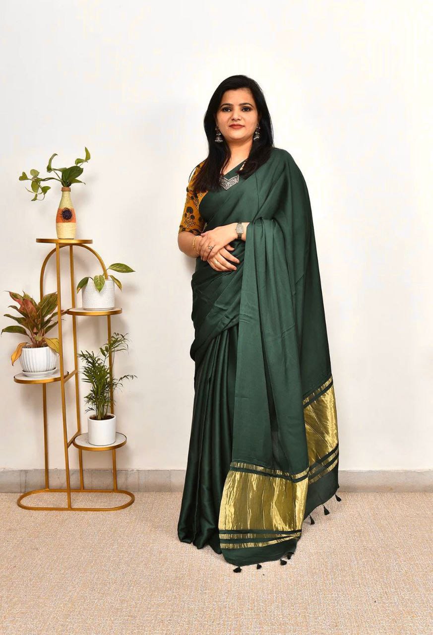 Pure Gaji Silk With Lagdi Patta : Where Royalty Meets Grace (Rama Green)