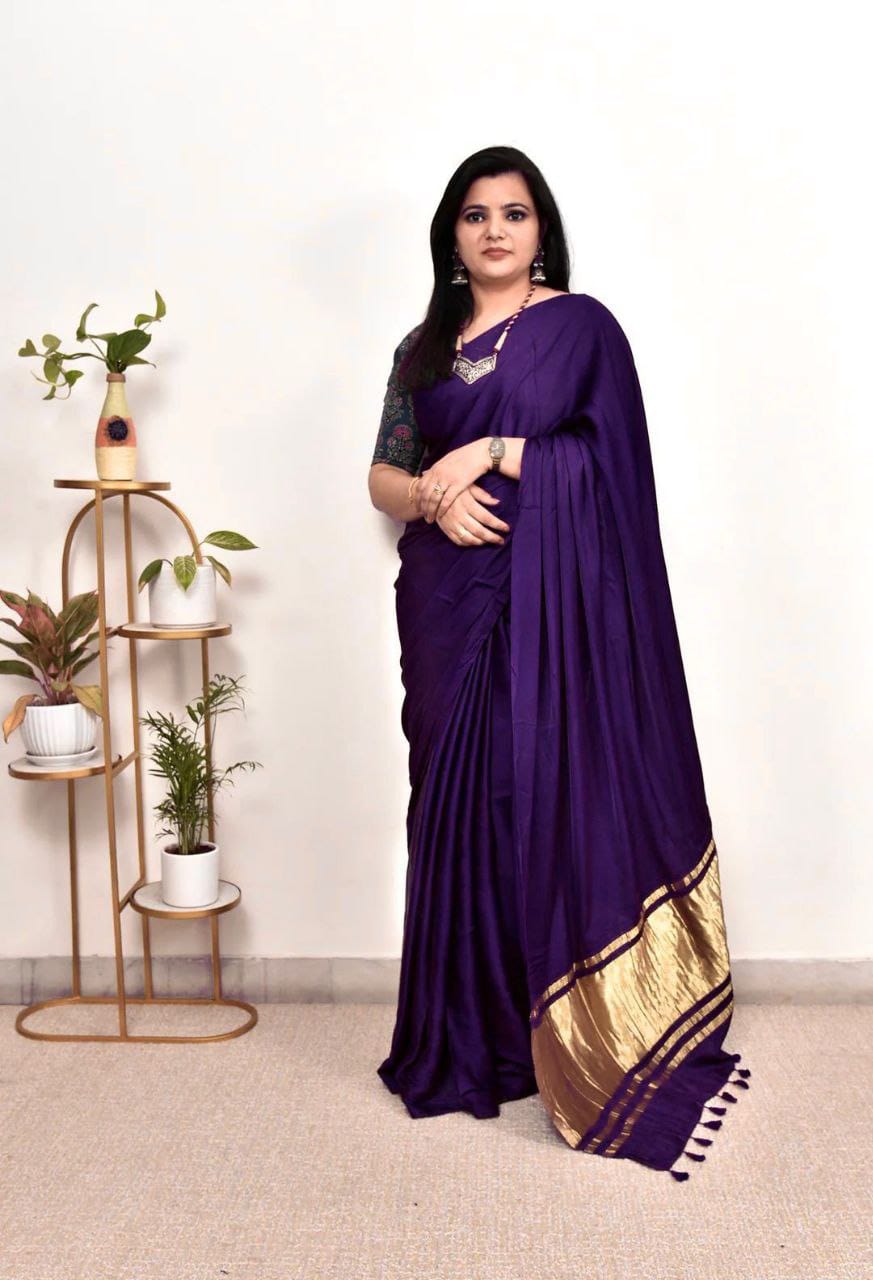 The Art Pure Gaji Silk Saree Masterpiece (Purple)