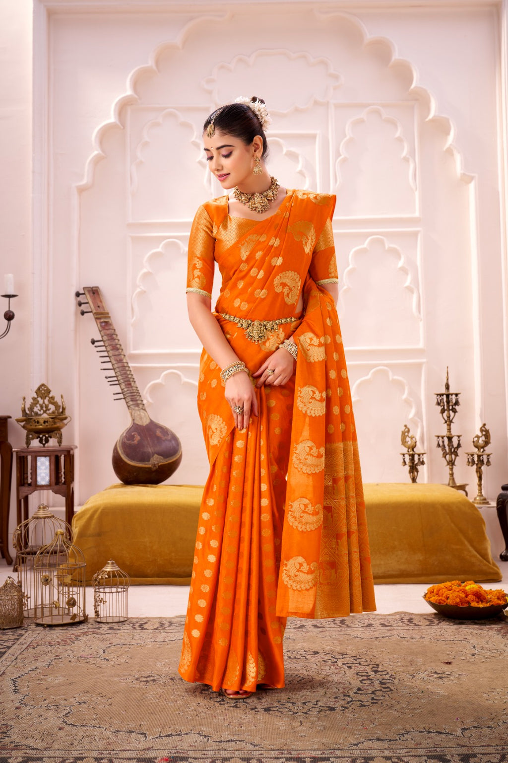 Silk woven Saree with zari work : Where Tradition Meets Timeless Glamour (Orange)