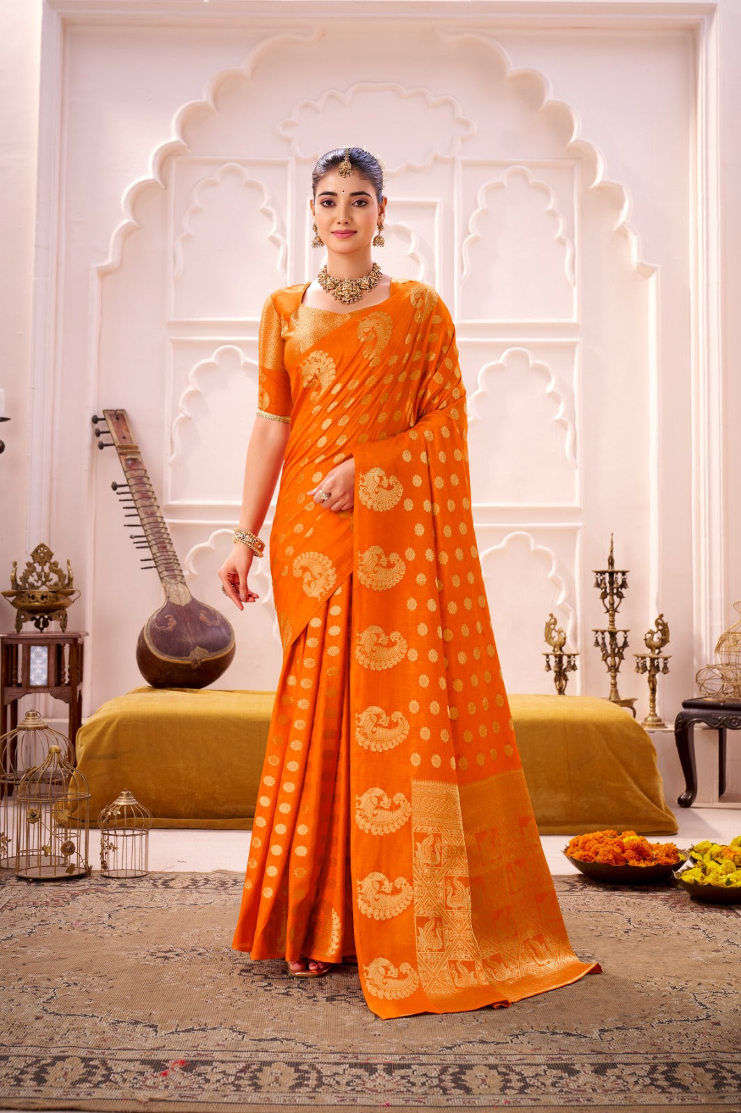 Silk woven Saree with zari work : Where Tradition Meets Timeless Glamour (Orange)