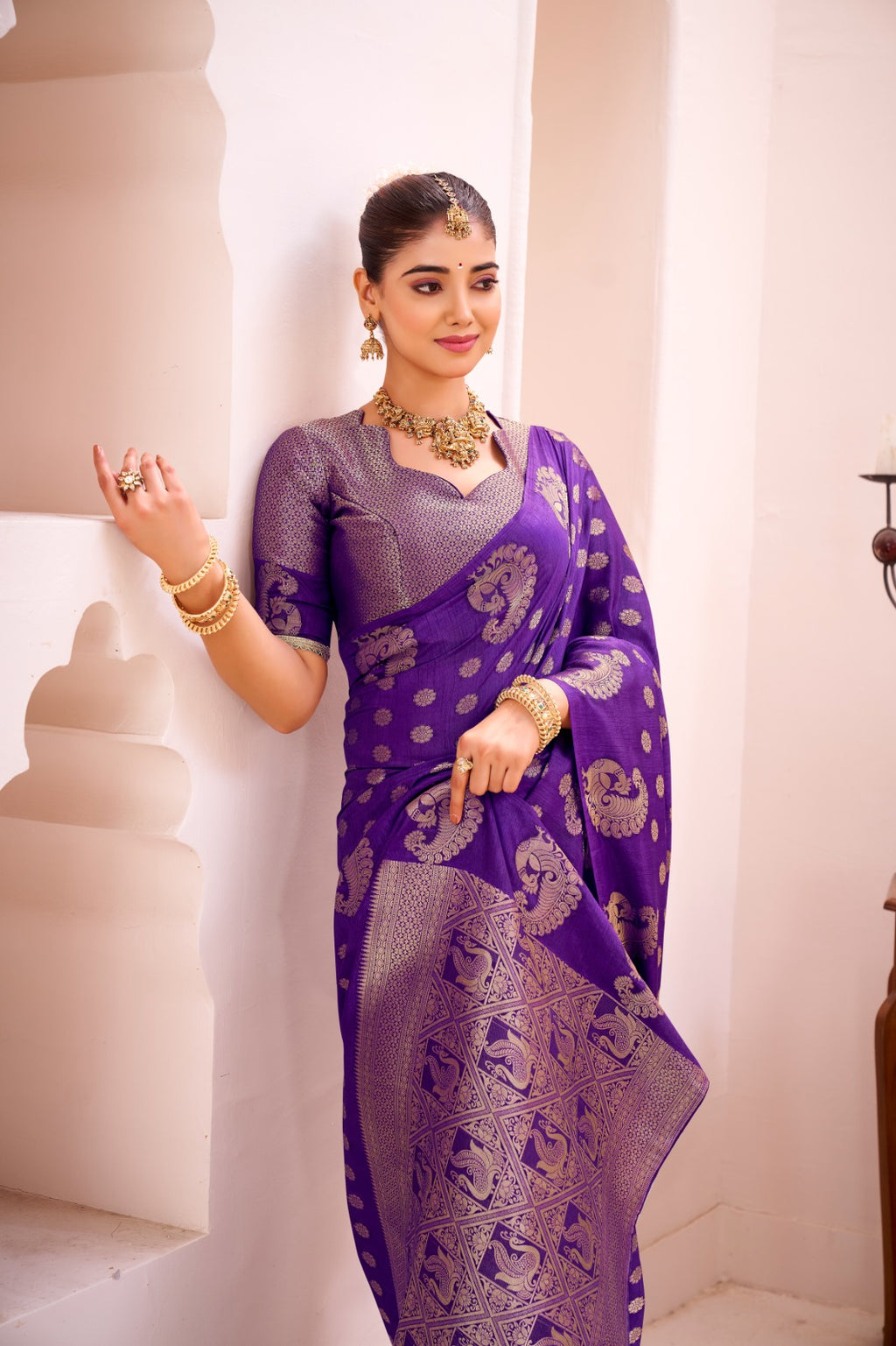 Silk Saree Woven With Love With Zari Work, Draped in Culture (Purple)