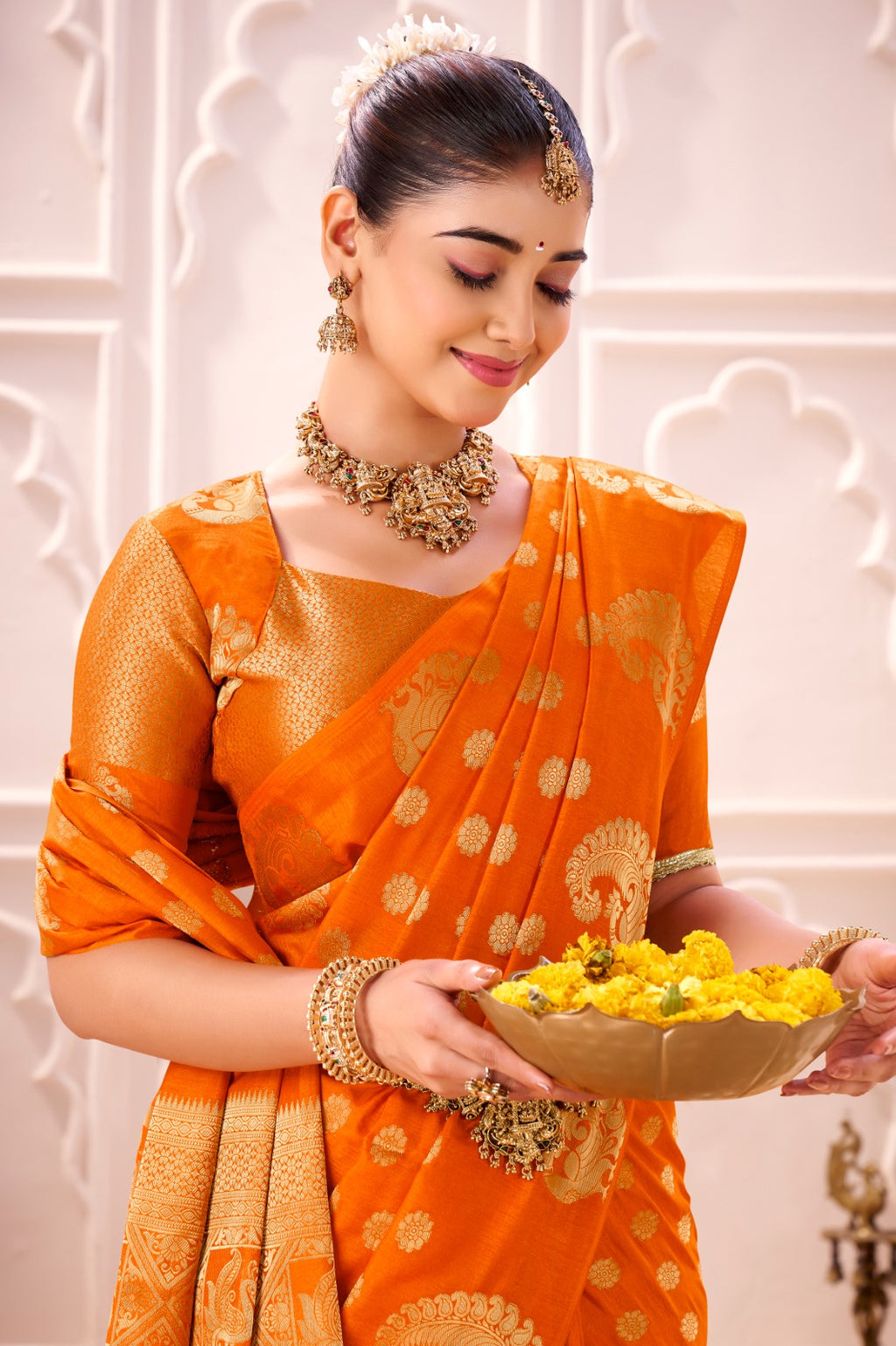 Silk woven Saree with zari work : Where Tradition Meets Timeless Glamour (Orange)