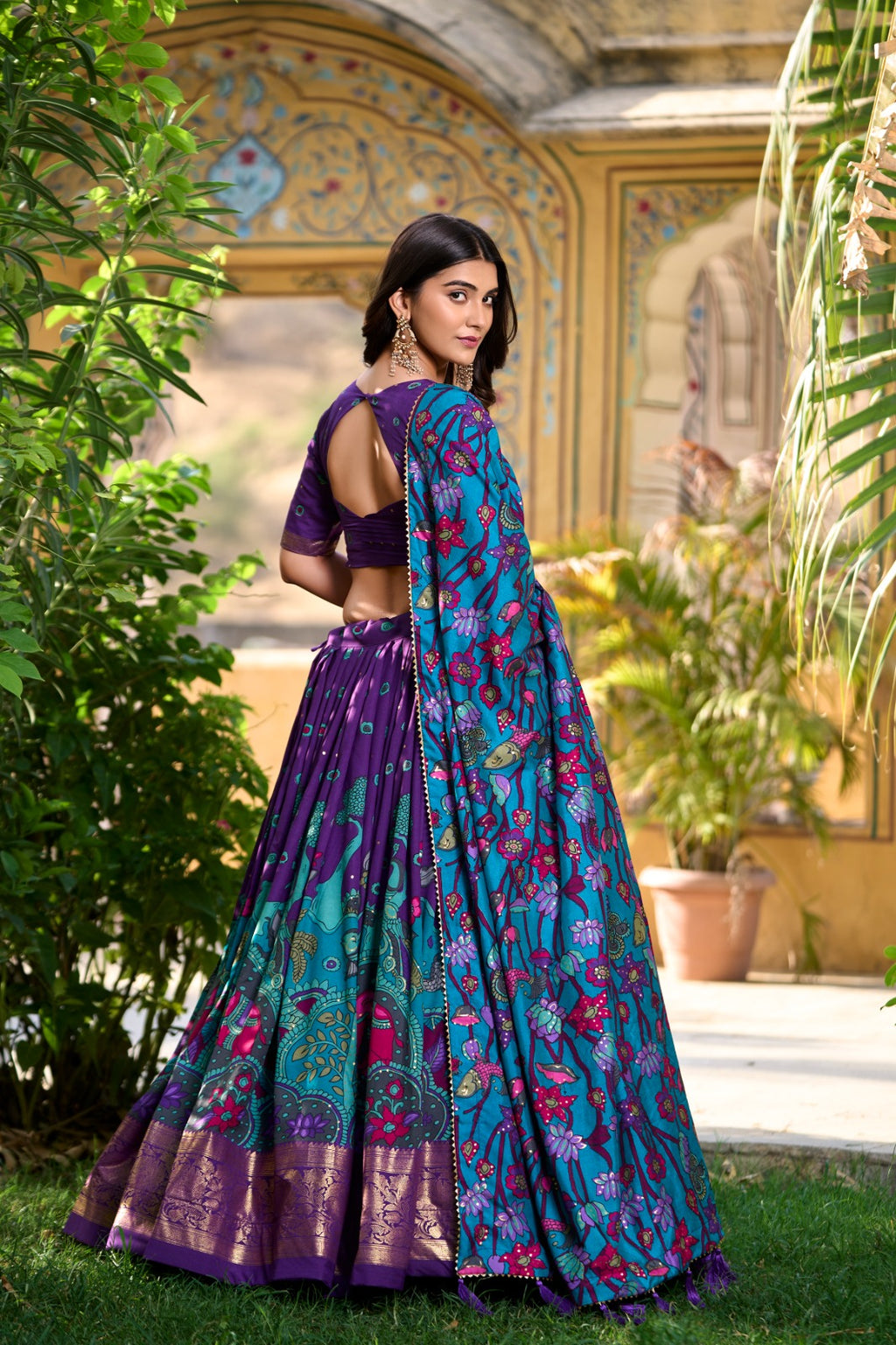 A Canvas of Art and Tradition | Kalamkari Lehenga Choli - Purple