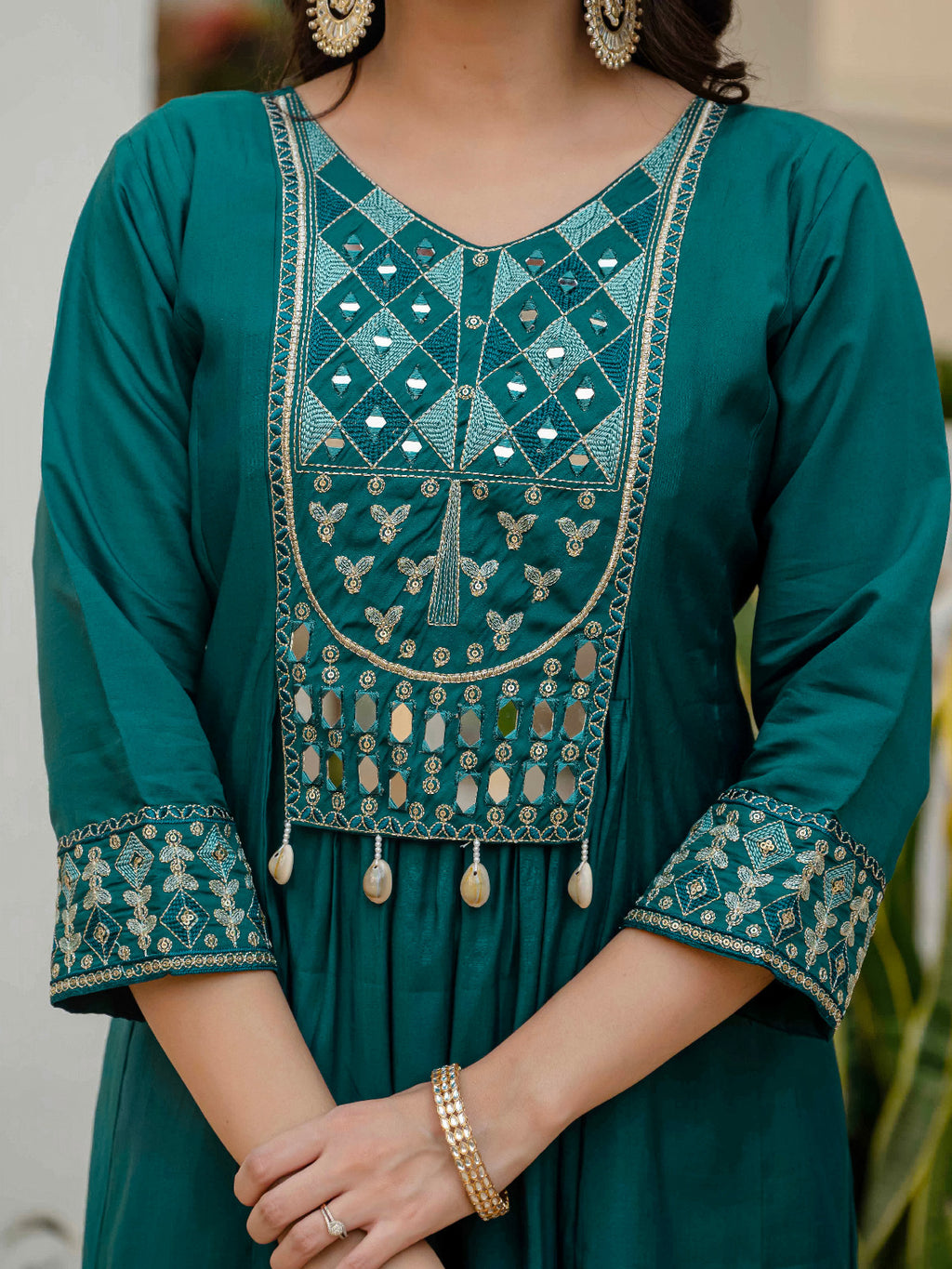 Premium Roman Silk Anarkali Kurti Set: A Blend of Comfort and Sophistication (Teal)