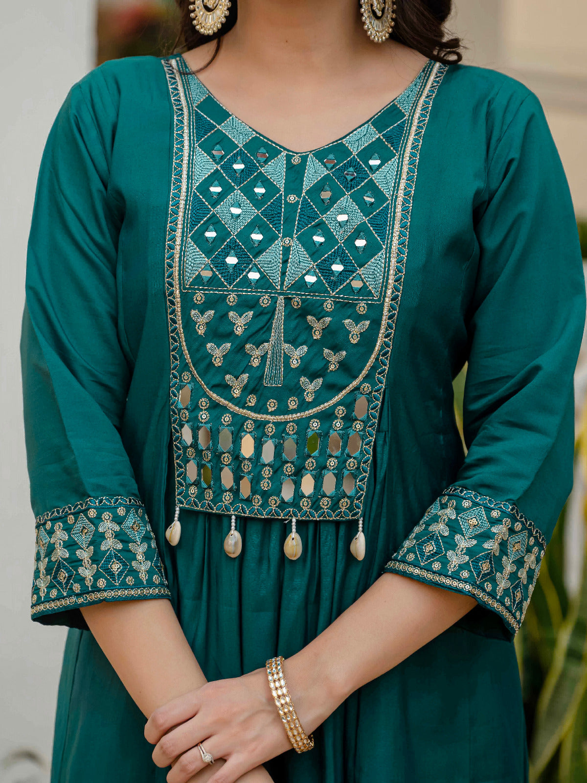 Premium Roman Silk Anarkali Kurti Set: A Blend of Comfort and Sophistication (Teal)