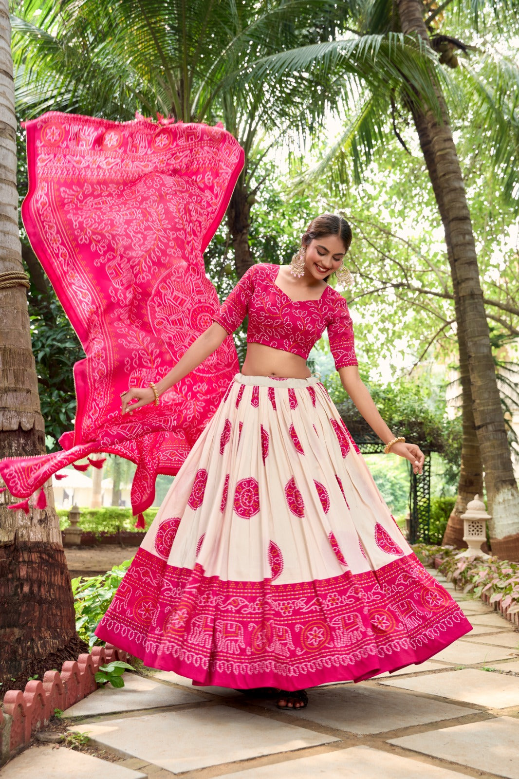 Artistry In Tasar Silk Lehenga Choli With The Heritage Bandhej Print