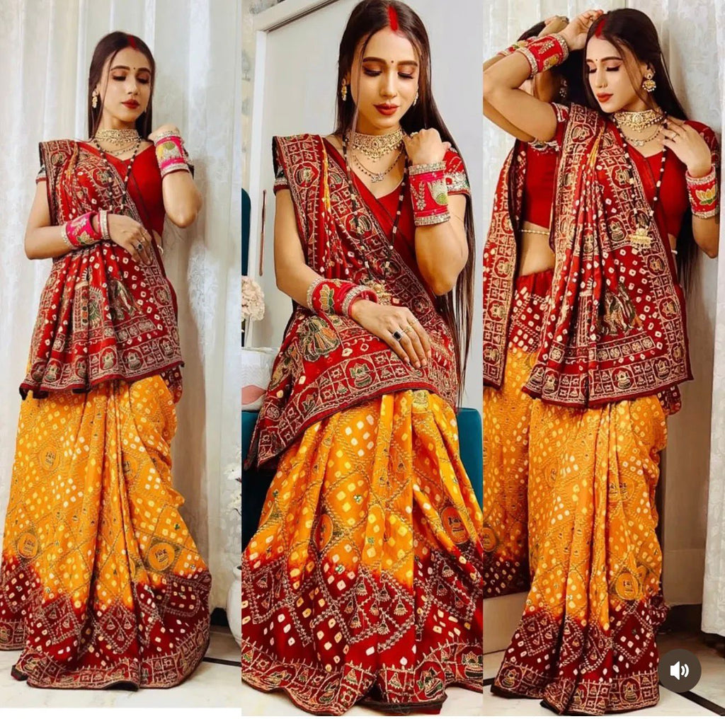 Gaji Silk Bandhani with Hand work Saree